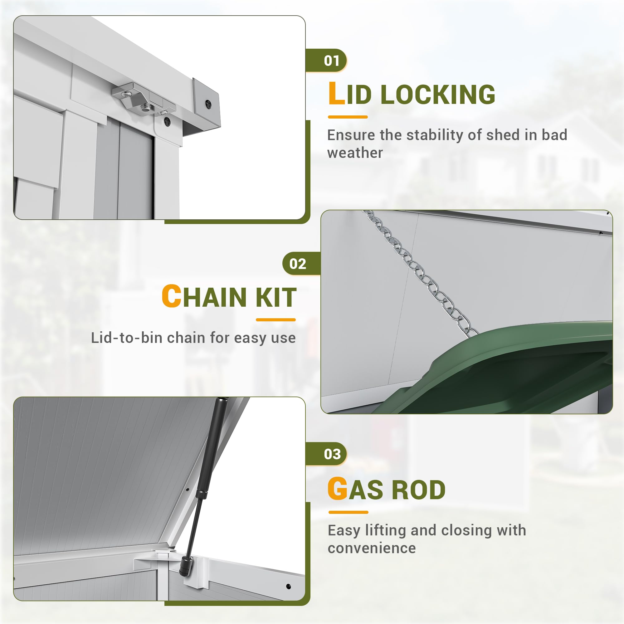 41 Cu.Ft Weatherproof Resin Storage Shed with Reinforced Floor & Gas Spring - Lockable Outdoor Shed for Trash Cans, Garden Tools, Patio & Poolside Storage (Grey) - Perfect for Backyard, Garage & Lawn Organization