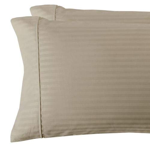 Luxury Damask Stripe 300 Thread Count King Size Pillowcases Set of 2 - Premium Soft Linen Bedding for Ultimate Comfort - Perfect for Master Bedroom, Guest Room & Hotel Decor