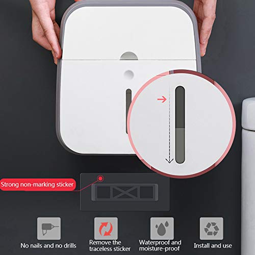Wall-Mounted Adhesive Tissue Box Holder with Drawer - 2 Layer Multifunctional Bathroom Organizer for Toilet Paper Storage (Gray) - Perfect for Small Bathrooms, RVs & Space-Saving Home Organization