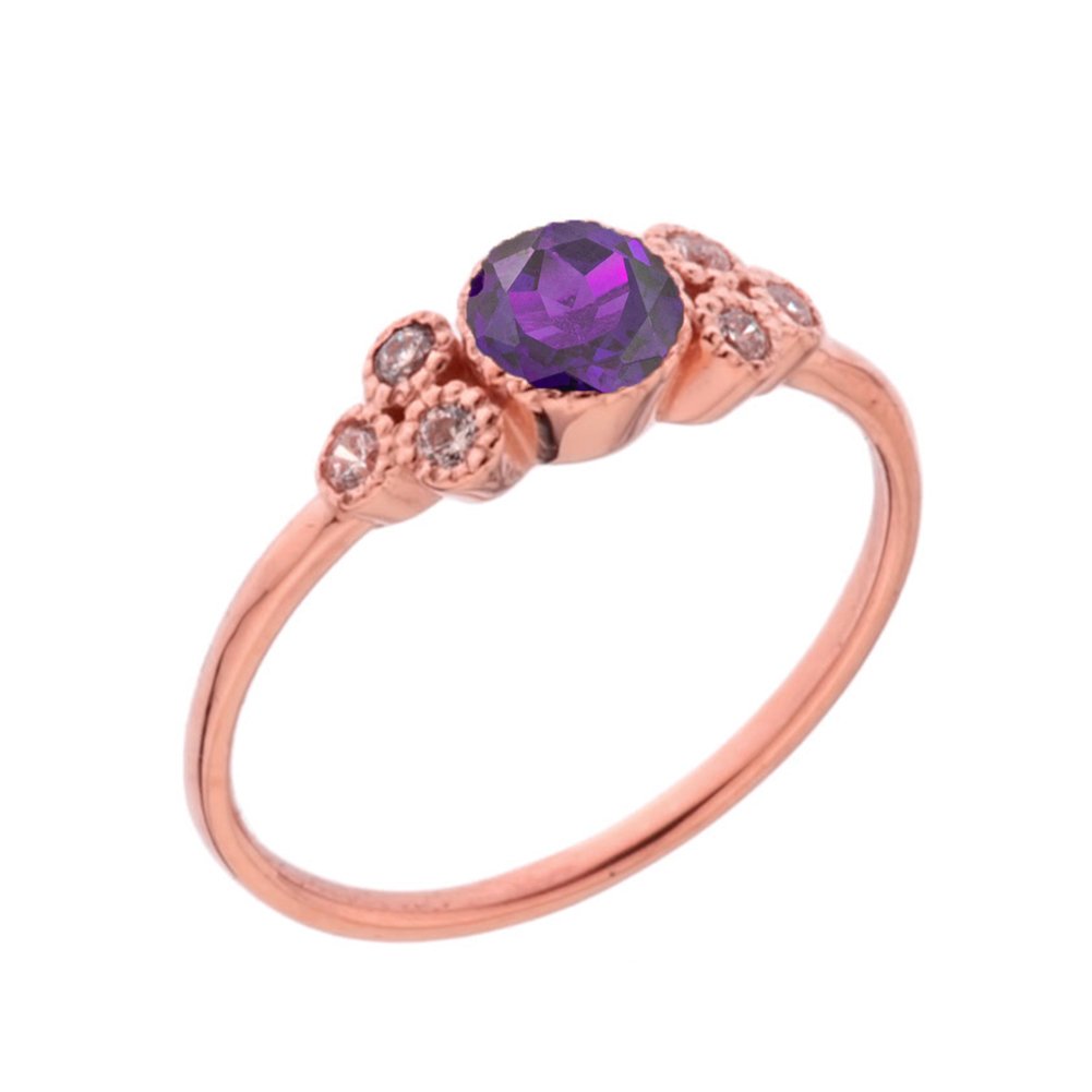10k Rose Gold Amethyst Floral Cluster Promise Ring with White Topaz - Elegant Dainty Jewelry for Women, Gift for Girlfriend, Anniversary, Valentine's Day, Engagement