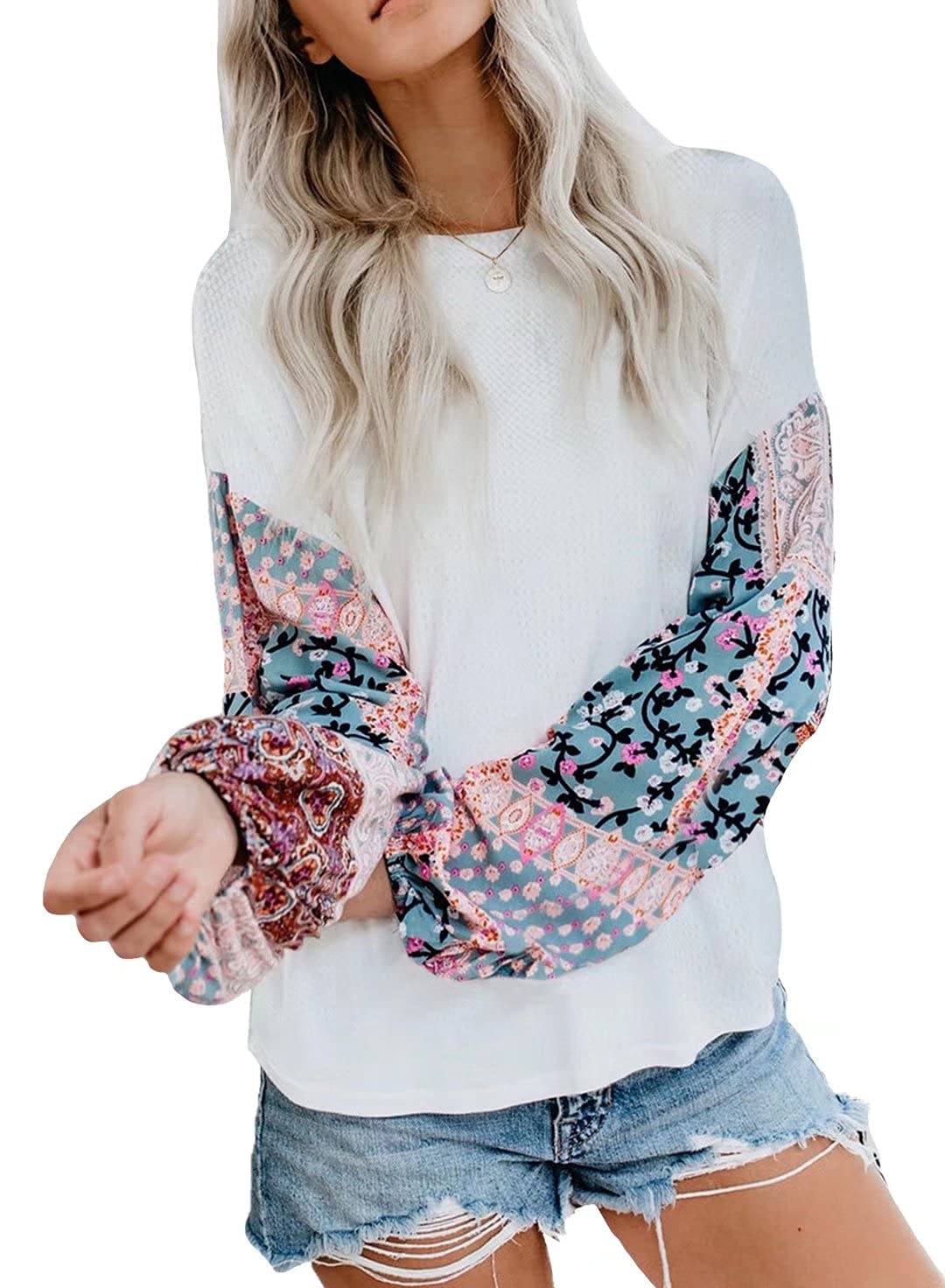 Dokotoo Women's Cute Contrast Long Sleeve Loose Slouchy One Shoulder Waffle Knit Oversized Sweater Pullover - Casual Fall Winter Fashion for Streetwear, Date Night & Cozy Layering