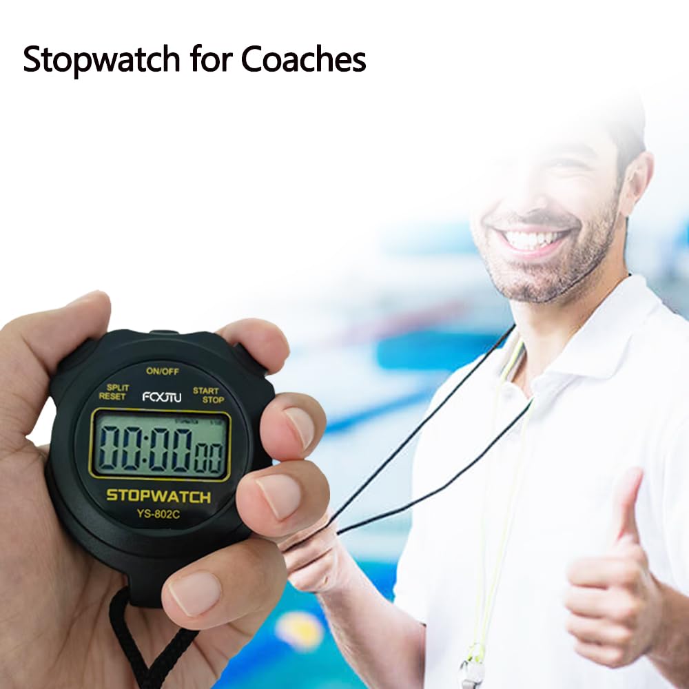 FCXJTU Digital Stopwatch Timer - Silent, No Alarm, Large Clear Display for Swimming, Running, Training - Perfect for Coaches, Referees, Teachers & Kids (Simple ON/Off Operation)