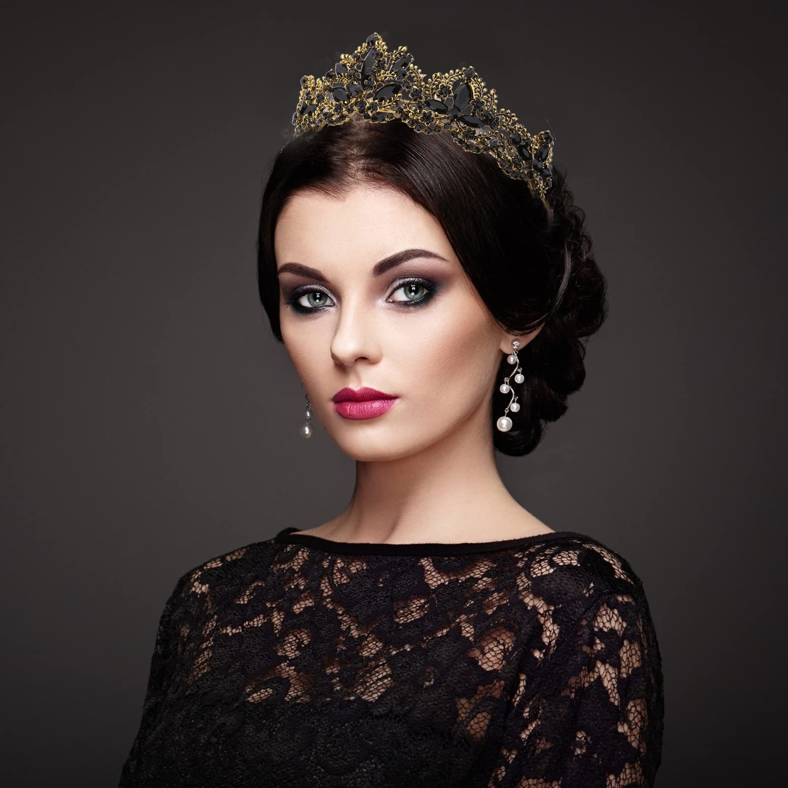 Elegant Black Tiara with Gold Crown for Women & Girls - Crystal Rhinestone Headband for Wedding, Birthday, Prom, Bridal Party | Perfect for Halloween Costume & Christmas Gift - Princess Party Accessory