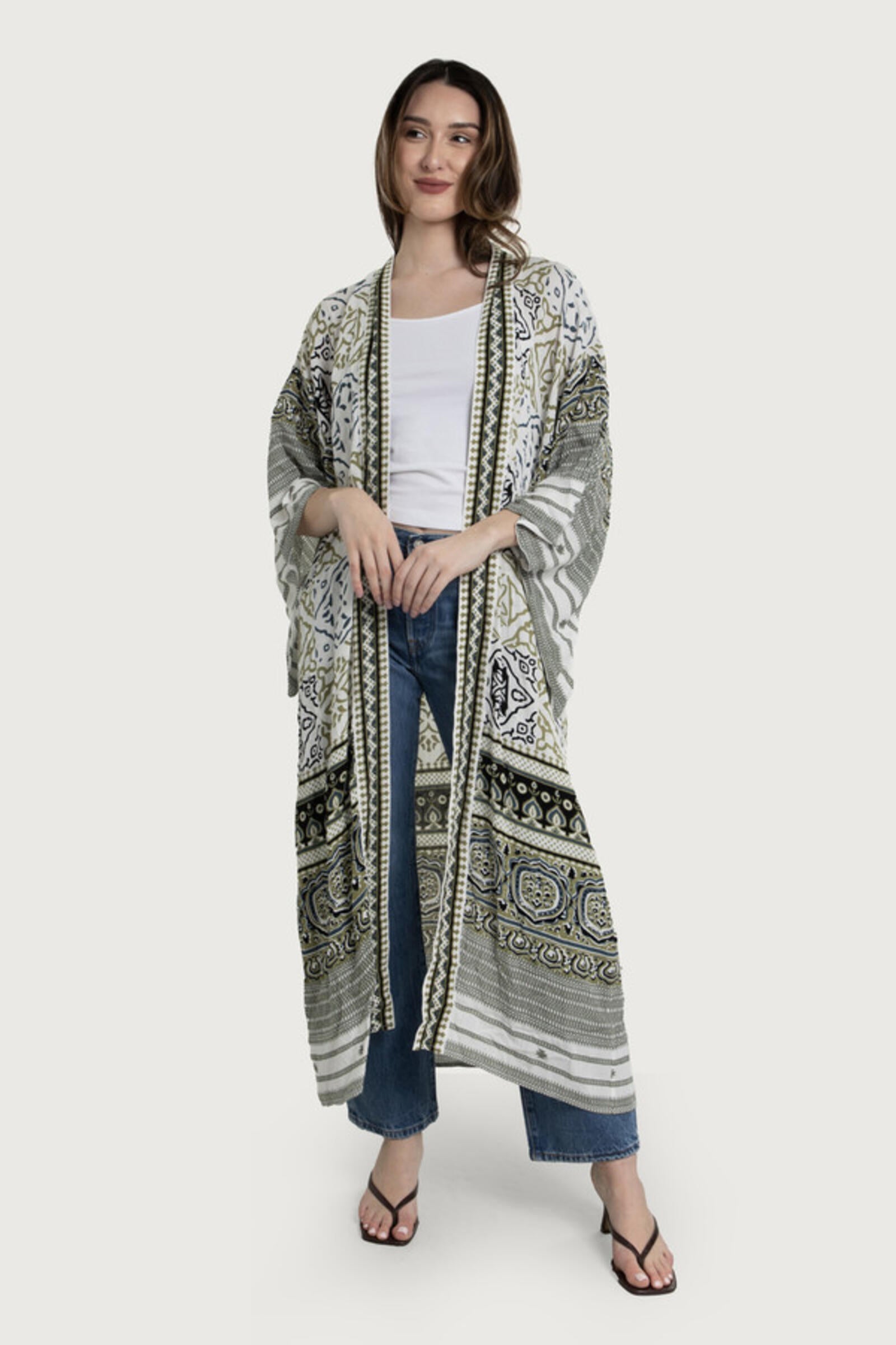 Stylish Mosaic Tile Pattern Kimono - Floral Japanese Robe for Women | Perfect for Loungewear, Yoga & Spa Days