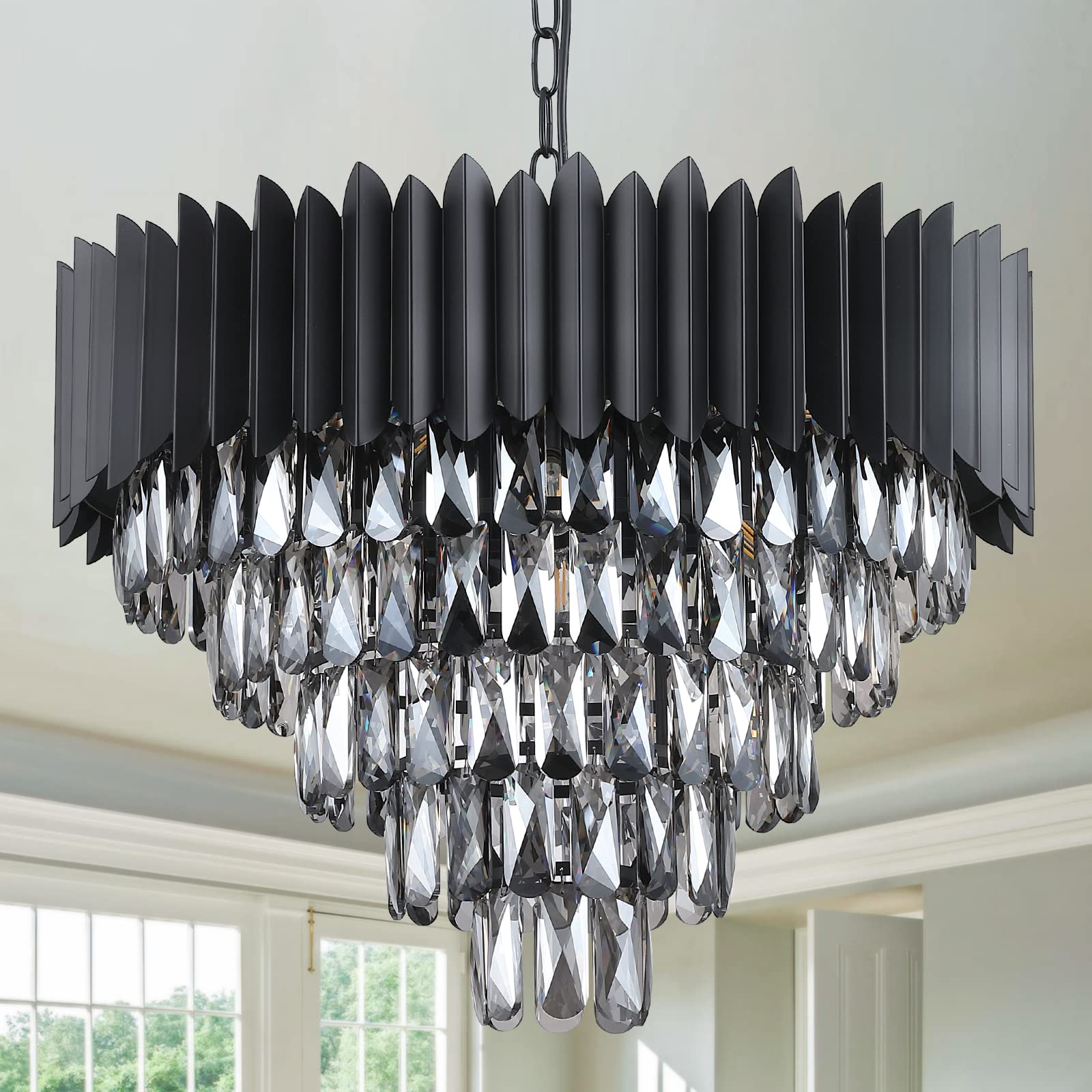Modern Black Crystal Chandelier - 24