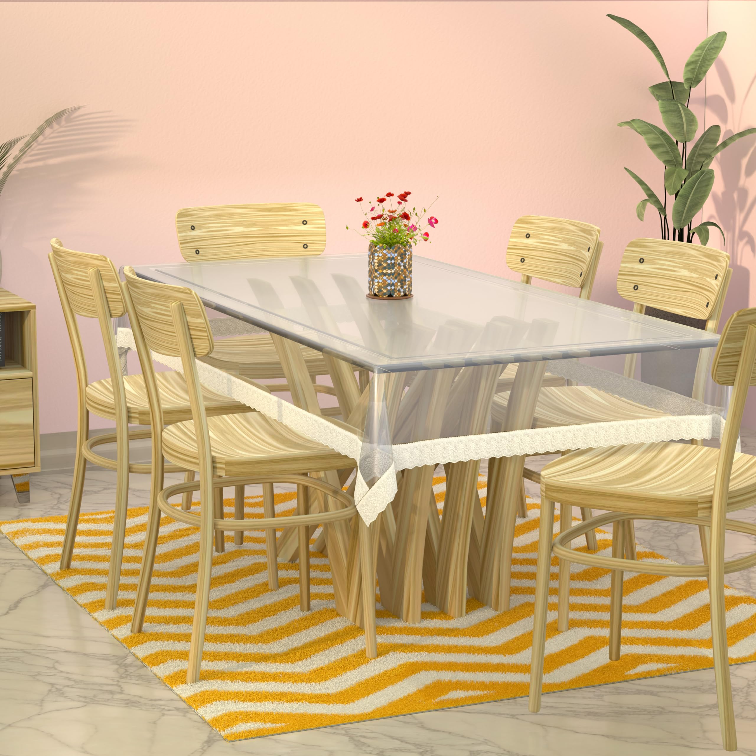 Premium Kuber Industries 6-Seater Dining Table Cover - Waterproof & Stain-Resistant White Tablecloth for Home & Restaurant Use | Perfect for Daily Dining, Parties & Events