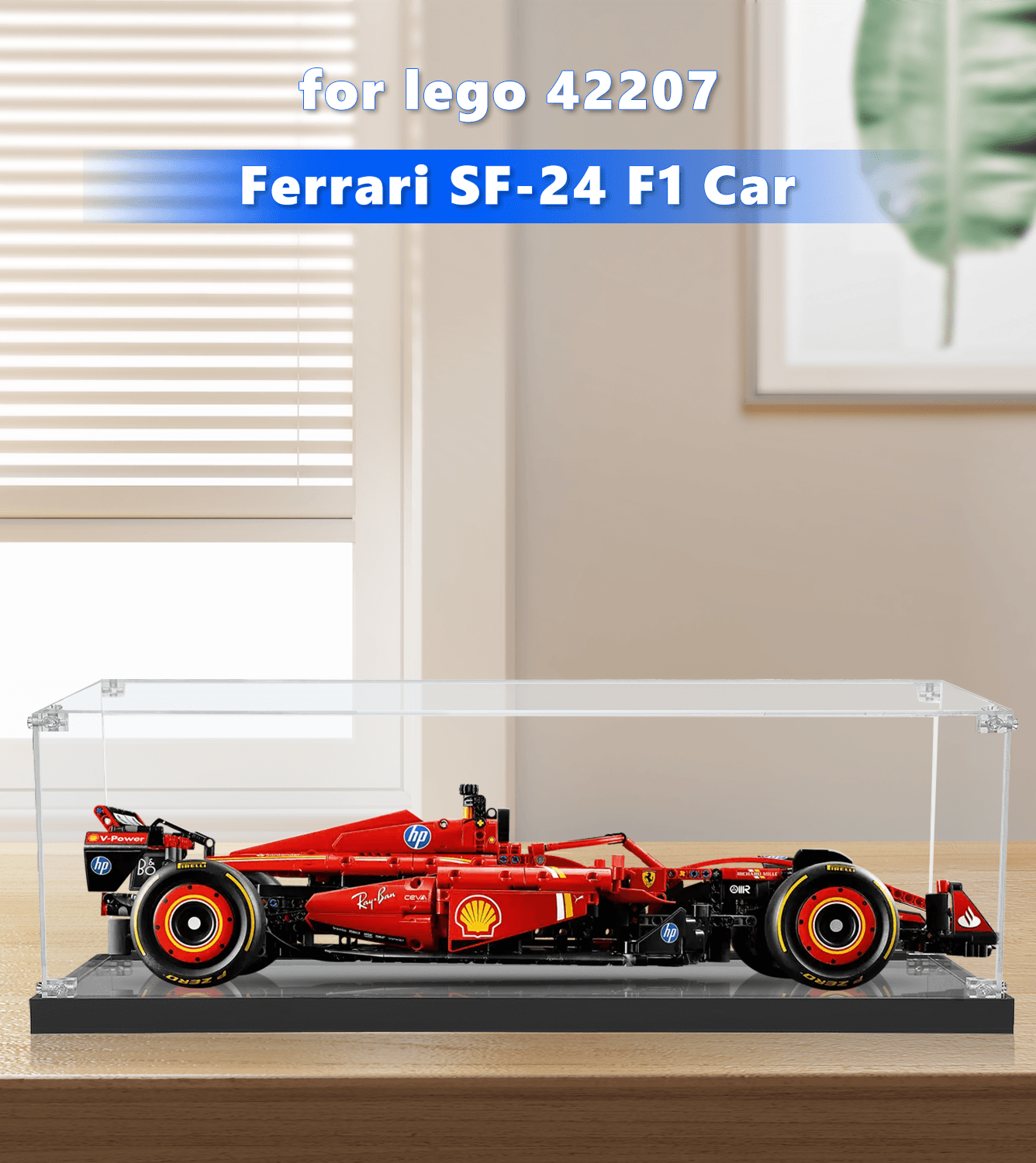 LEGO Ferrari SF 24 F1 Car Display Case - 1:8 Scale Compatible with Set 42207 - Perfect for Showcasing Collectible Model Cars at Home or Office