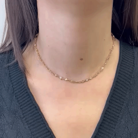 25 Stone Diamonds By The Yard Station Necklace & Half Paper Clip Chain (1.00 ct.) Bezel Set in 14K Gold - Elegant Layering Jewelry for Everyday Wear & Special Occasions