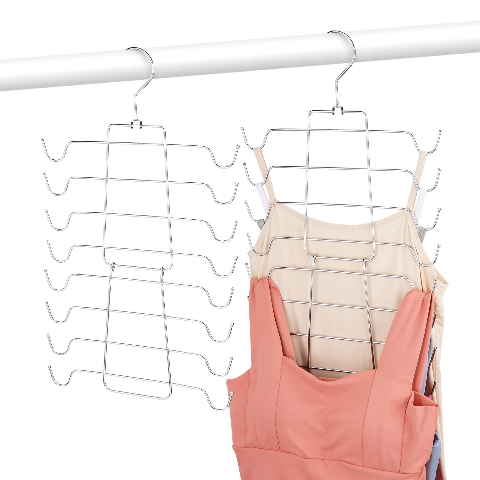 4 Pack Silver Tank Top Hangers - Bra & Swimwear Organizer for Closet, Space Saving Storage Solution for Camisoles, Strappy Dresses & More - Perfect for Closet Organization & Wardrobe Space Management