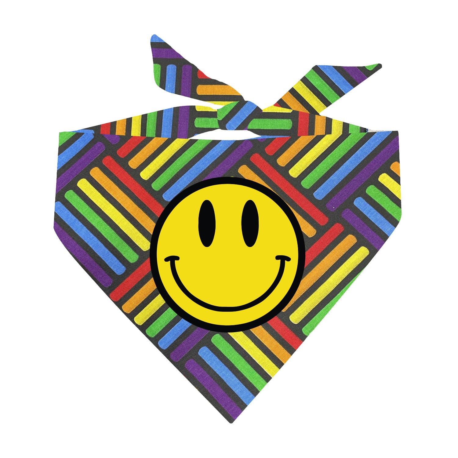Smile Face Happy Dog Bandana - Rainbow Weave Pattern Adjustable Neckwear for Small Medium Large Dogs - Perfect for Pet Parties, Photo Shoots & Daily Walks (OS 222)