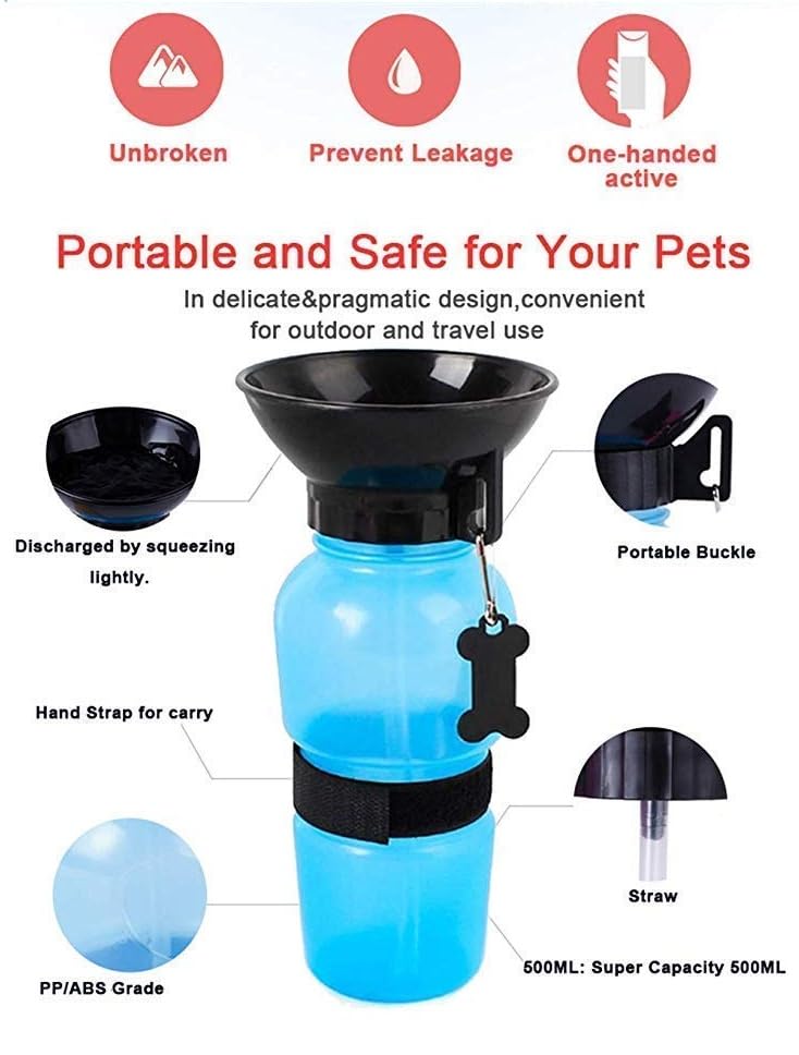 Portable Dog Water Bottle with Bowl - Travel Pet Water Dispenser for Dogs - Leak-Proof Plastic Auto Dog Mug - Perfect for Hiking, Walking & Outdoor Adventures