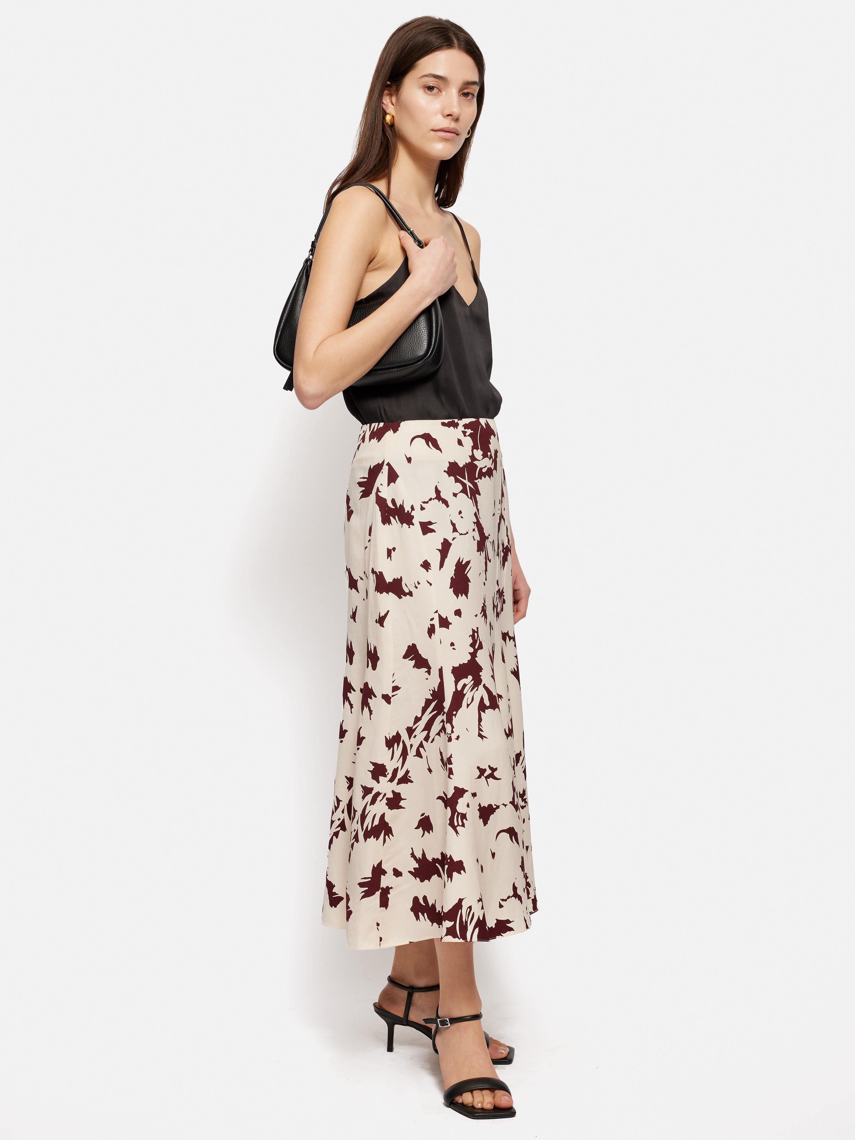 Elegant Silhouette Peony Midi Skirt in Cream - Perfect for Summer Dresses, Garden Parties & Casual Outings