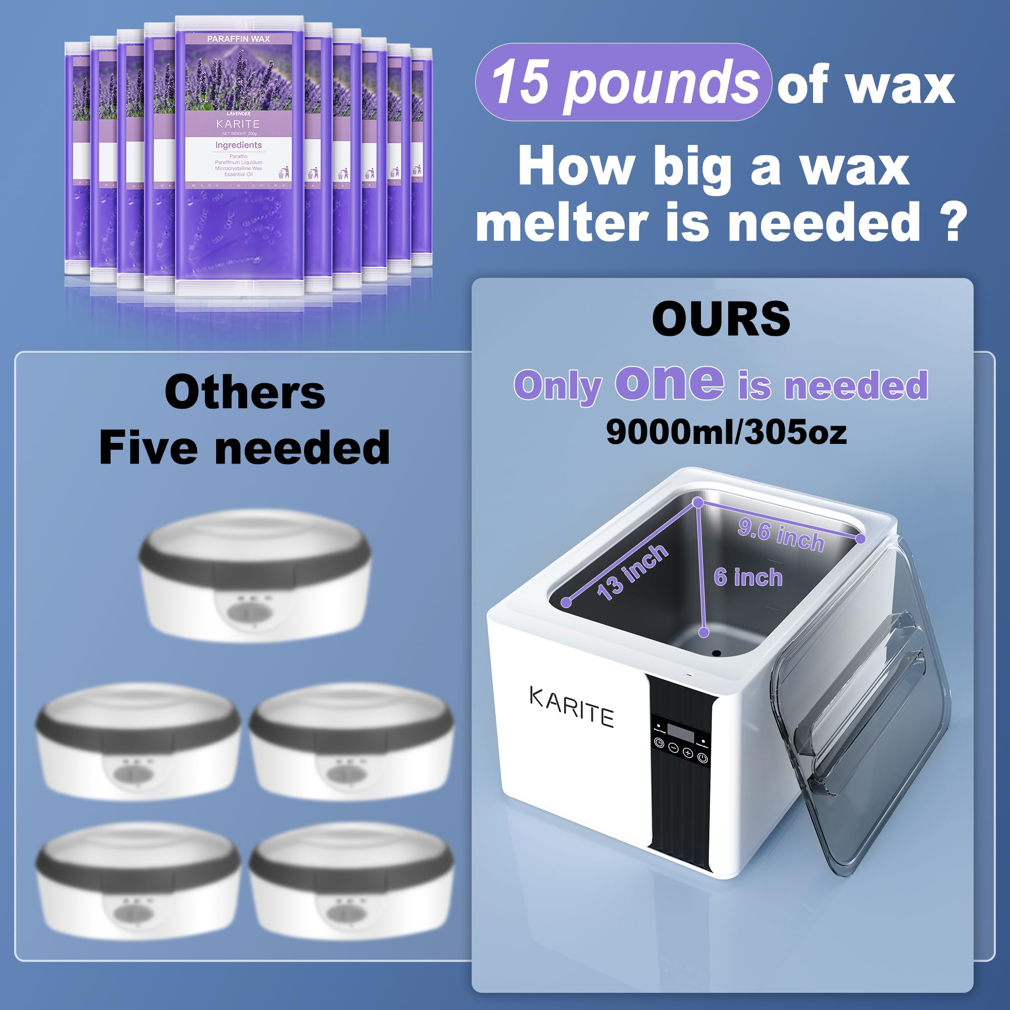 KARITE 9000ml Paraffin Wax Machine for Hands and Feet - Auto-Timer, Smart Mode & Precision Temperature Control Wax Warmer Kit with 16PCs Refills - Perfect for Spa, Nail Salon & Home Relaxation Therapy