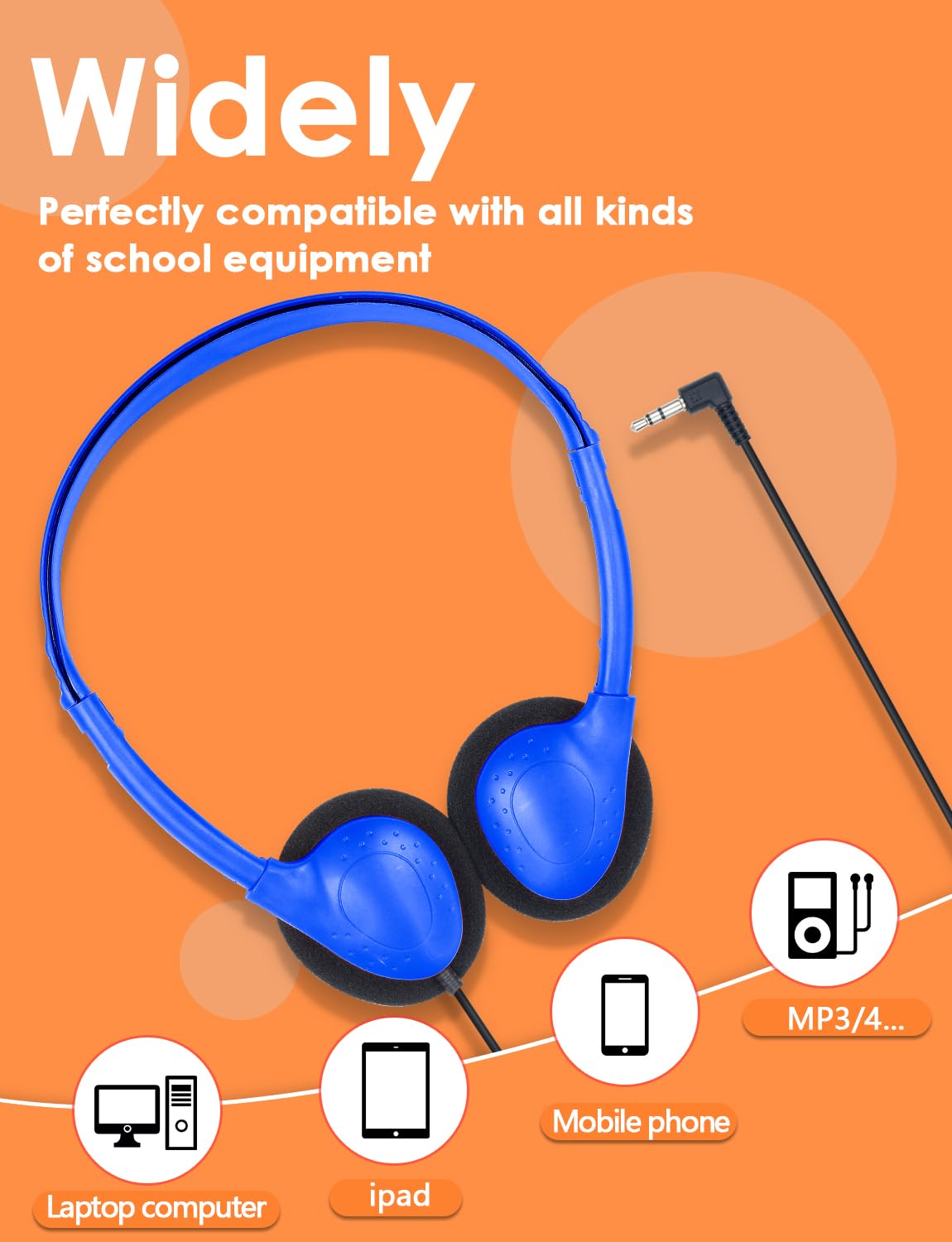 15 Pack Bulk Classroom Headphones for Kids - Adjustable School Headphones with 3.5mm Jack - Durable Student Headphones for Library, Computer Lab & Distance Learning (Mixed Colors)