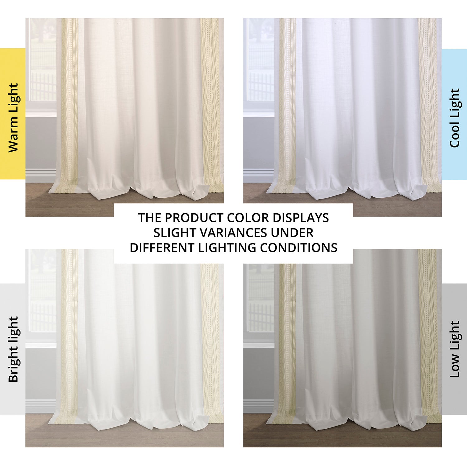 Stony Mosaic White Bordered Modern Hampton Textured Cotton Light Filtering Curtains - Elegant Window Treatment for Living Room, Bedroom & Office