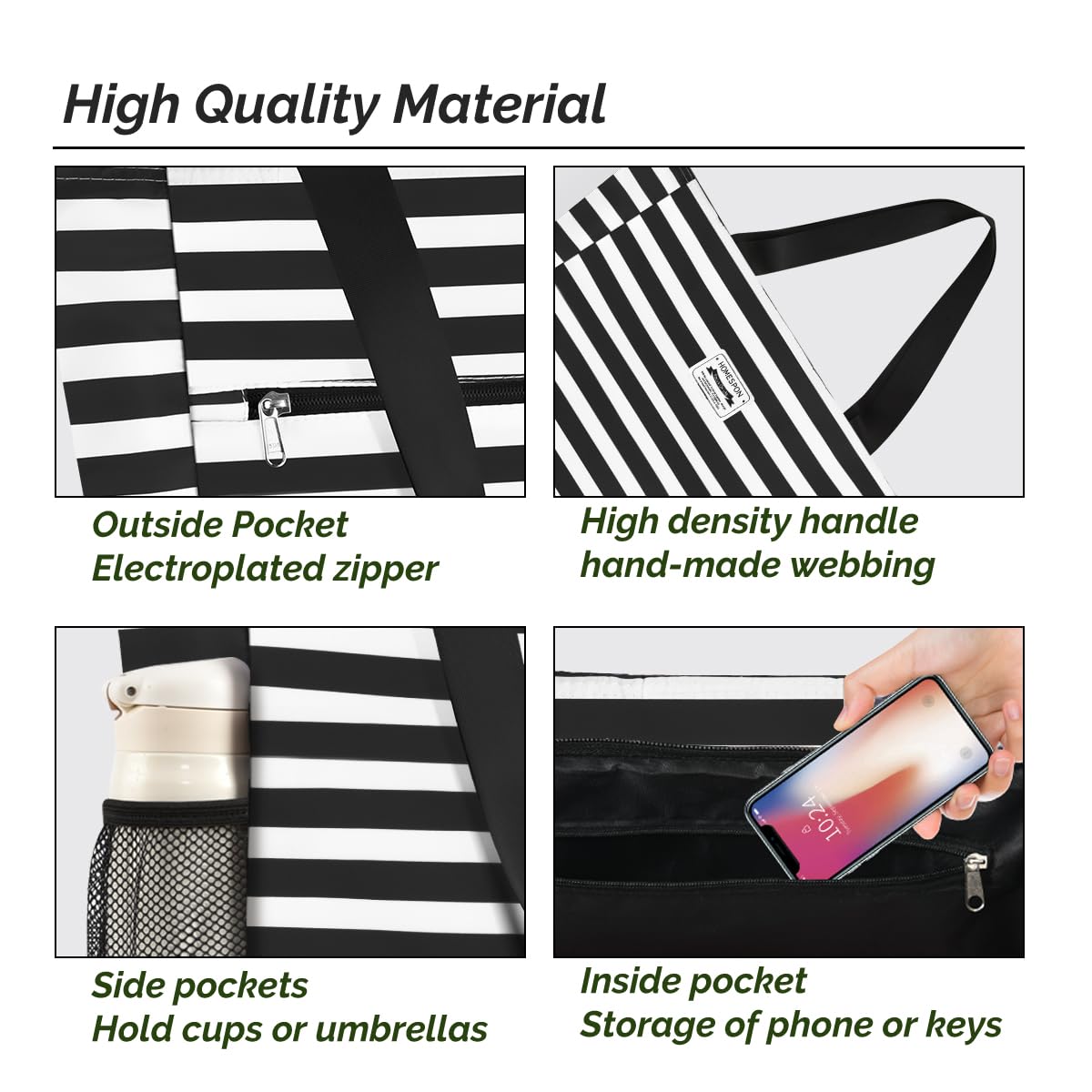 Waterproof Beach Tote Bag for Women - Large Sandproof Zippered Pool Bag with Pockets - Perfect for Travel, Gym, Vacation & Summer Outings