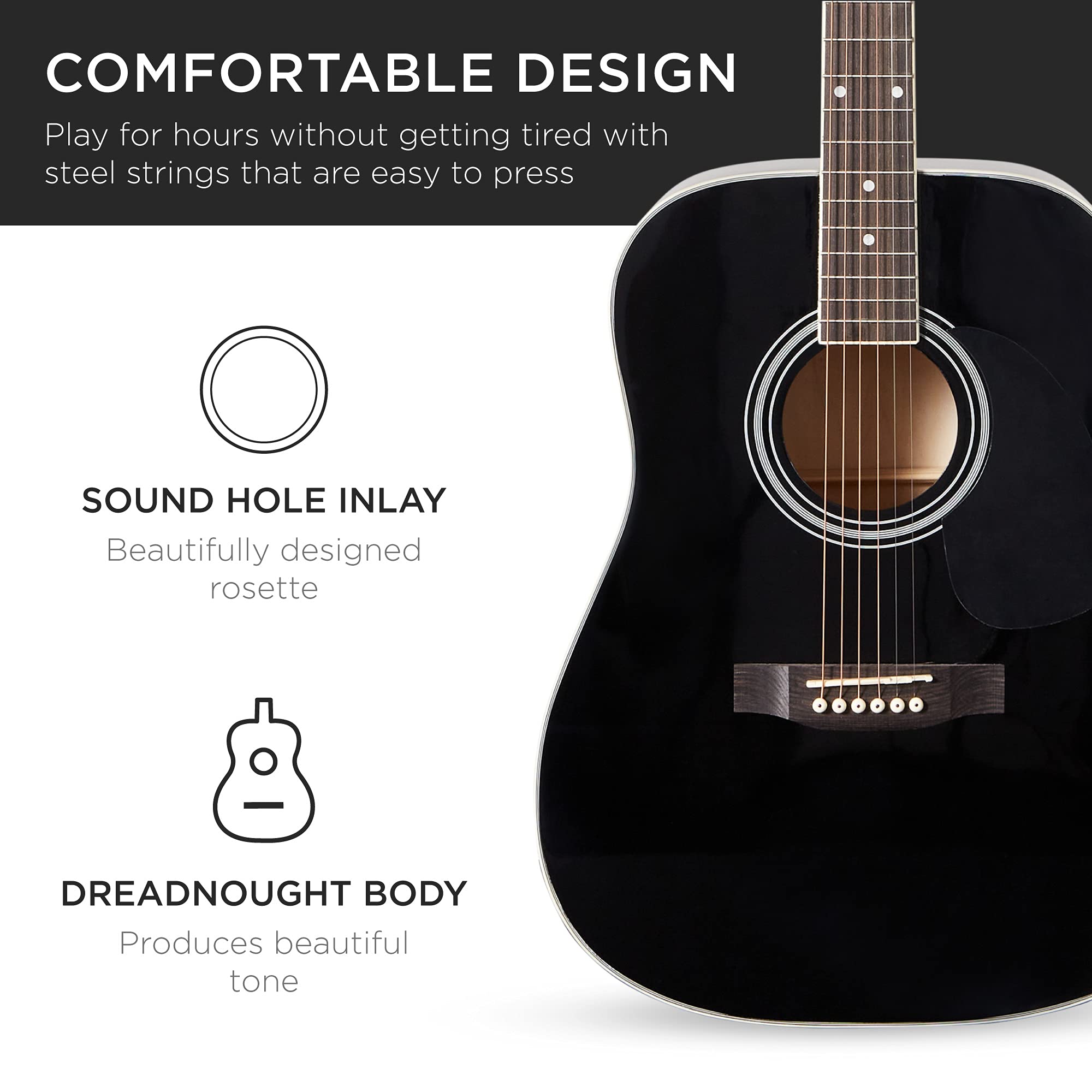 Best Choice Products 41-inch Full Size Beginner Acoustic Guitar Starter Set with Gig Bag, Strap, Capo, Strings & Picks - Black | Perfect for Beginners, Music Lessons, Campfire Singalongs & Home Practice