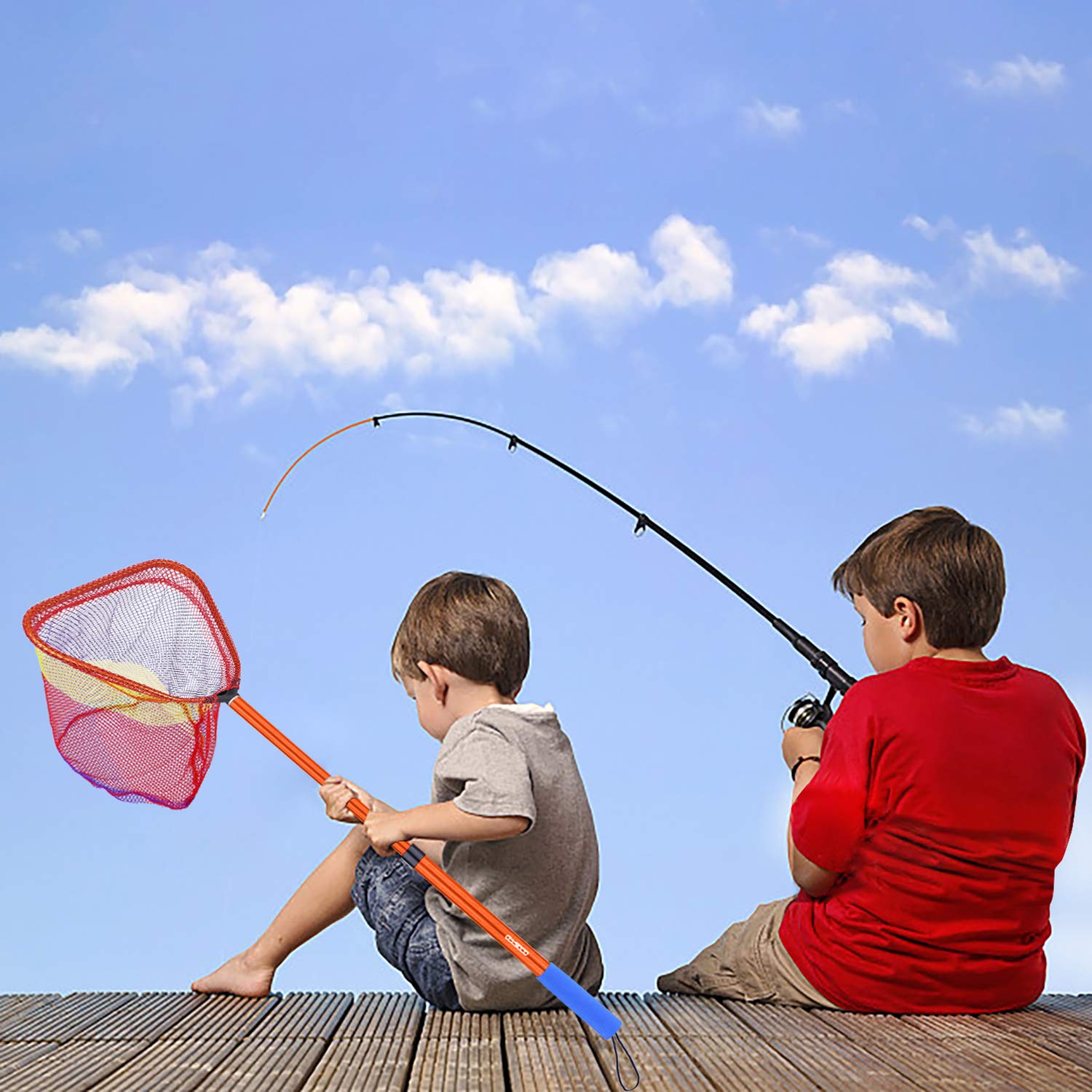 ODDSPRO Kids Fishing Pole Set with Fishing Net - Lightweight & Durable Fishing Gear for Children - Perfect for Outdoor, Beach, Lake & Backyard Fishing Adventures