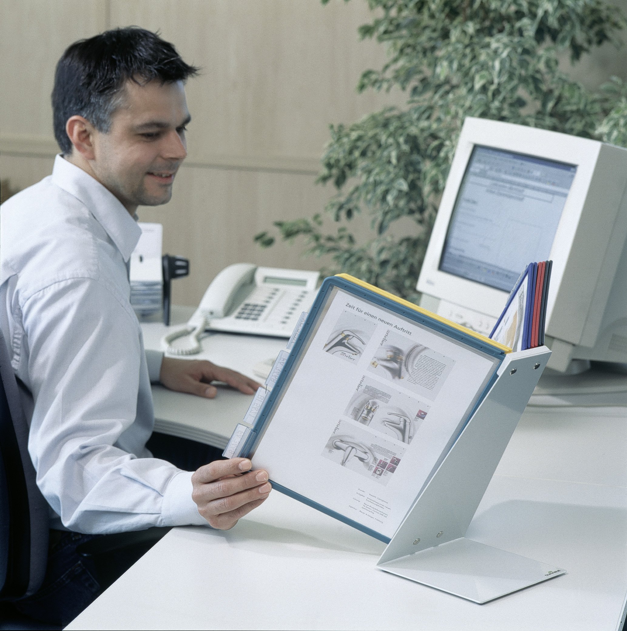 Durable Vario Table 10 557001 A4 Catalog Display Stand - 10 Adjustable Tabletop Panels for Retail Stores, Black | Perfect for Product Showcase, Trade Shows & Office Presentations