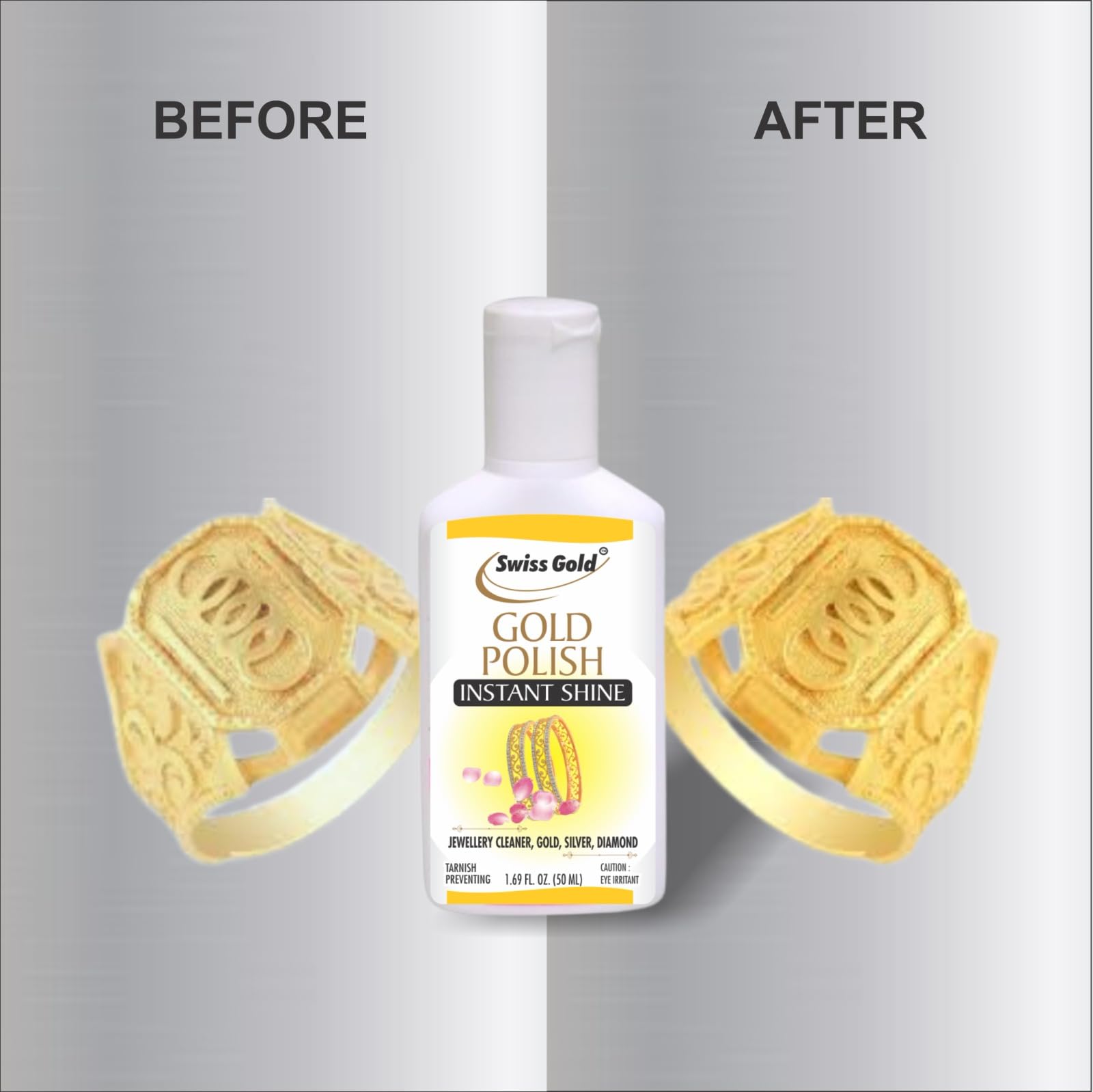 SWISS GOLD Instant Jewelry Cleaner & Polishing Solution - Removes Tarnish from Gold, Diamond & Gemstone Jewelry | Fast Shine Restoration | Perfect for Rings, Necklaces, Earrings & Watches | Safe for Daily Cleaning & Special Occasion Preparation