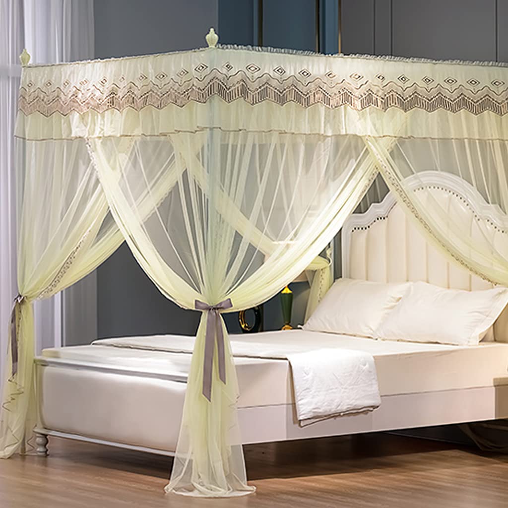 SCMTY Princess 4 Corner Post Mosquito Net with Bed Frame for Girls Kids Toddlers - Yellow King Size Bed Canopy for Cribs & Beds, Bedroom Decor & Nursery Curtains | Perfect for Girls' Room, Baby Nursery & Sleep Protection