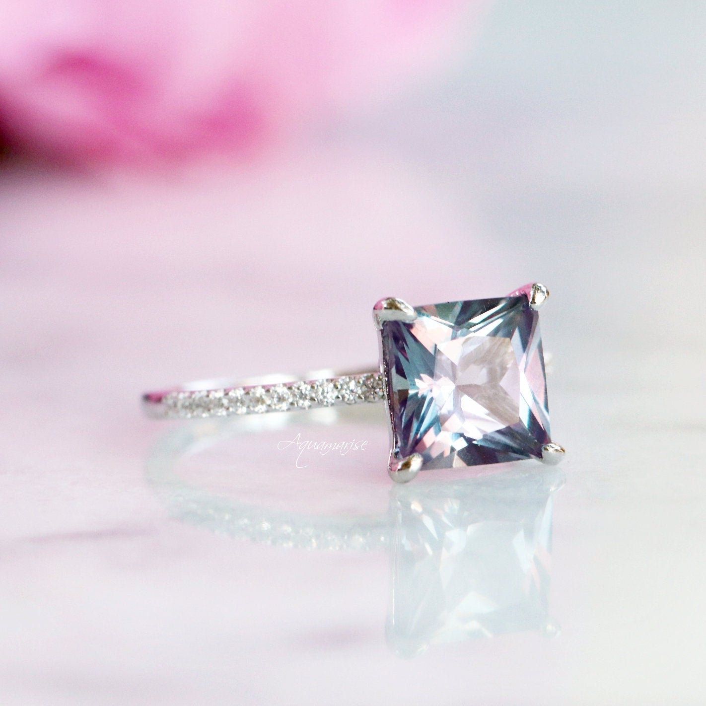 Nora Alexandrite Ring Sterling Silver - Elegant Color Changing Gemstone Jewelry for Women, Perfect for Engagement, Wedding & Special Occasions