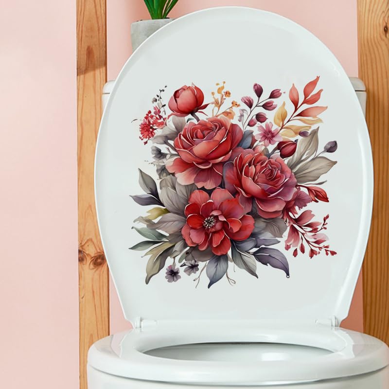 Peony Flower Toilet Cover Sticker Decals - Waterproof Self-Adhesive Bathroom Decor with Fish, Bird, Flower & Leaf Designs - White - Perfect for Bathroom, Toilet Tank & Wall Decoration