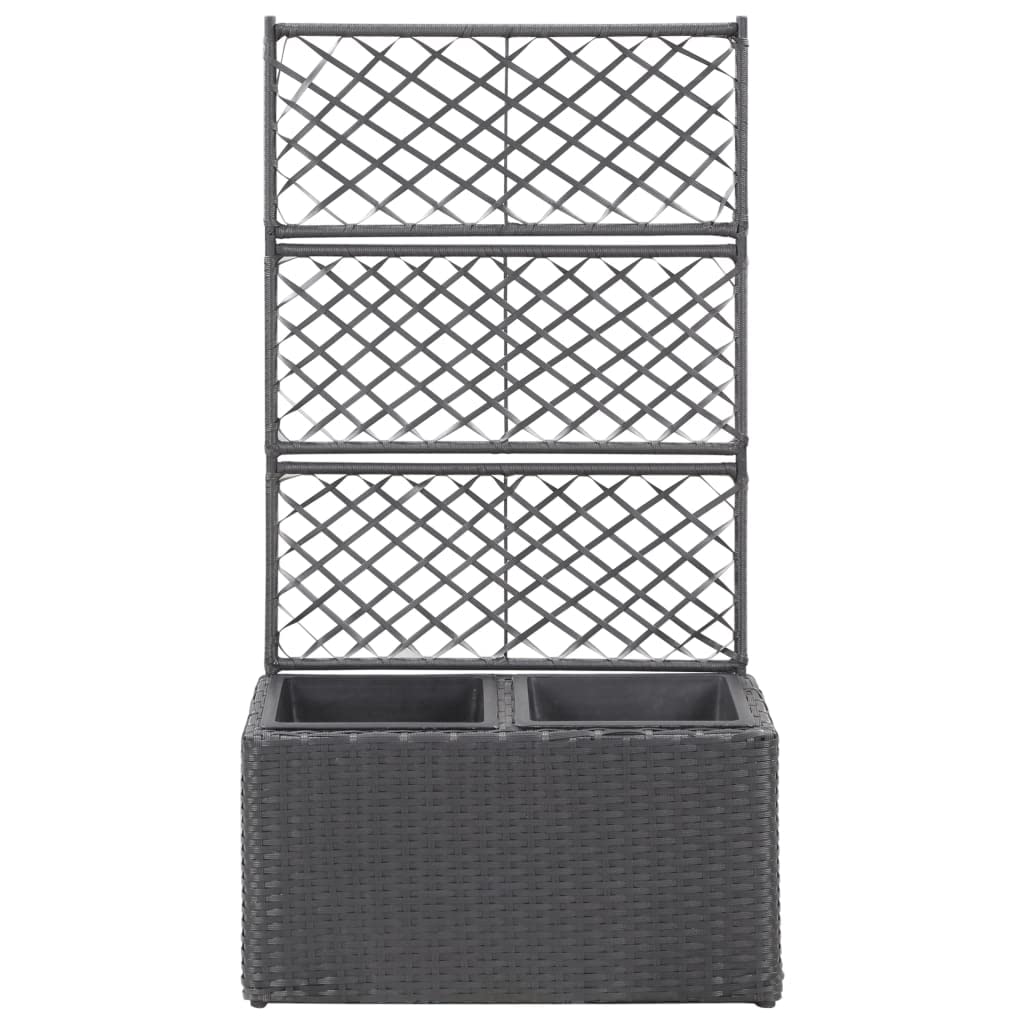 CHARMMA Trellis Raised Garden Bed with 2 Plant Pots - 22.8x11.8x42.1 Inch Black Poly Rattan Planter Box (5.2KG) - Perfect for Indoor/Outdoor Gardening, Balcony Decor & Small Space Planting