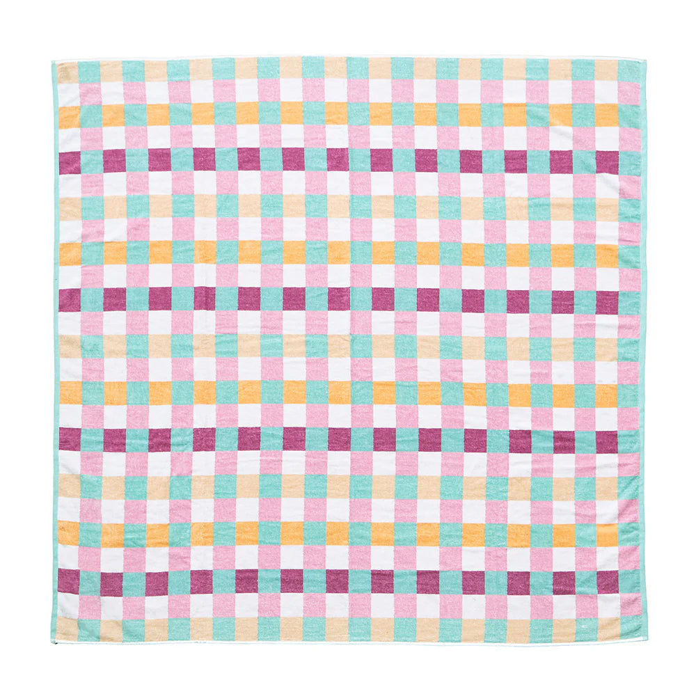 Bambury Jacquard Beach Blanket - Soft Sorbet Check Pattern Waterproof Sandproof Picnic Blanket for Beach, Park, Camping & Outdoor Activities