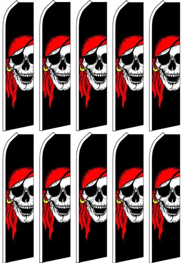 10 Pack Black White Red Pirate Skull Swooper Flutter Flags - Perfect for Pirate Themed Parties, Halloween Decorations, and Outdoor Events