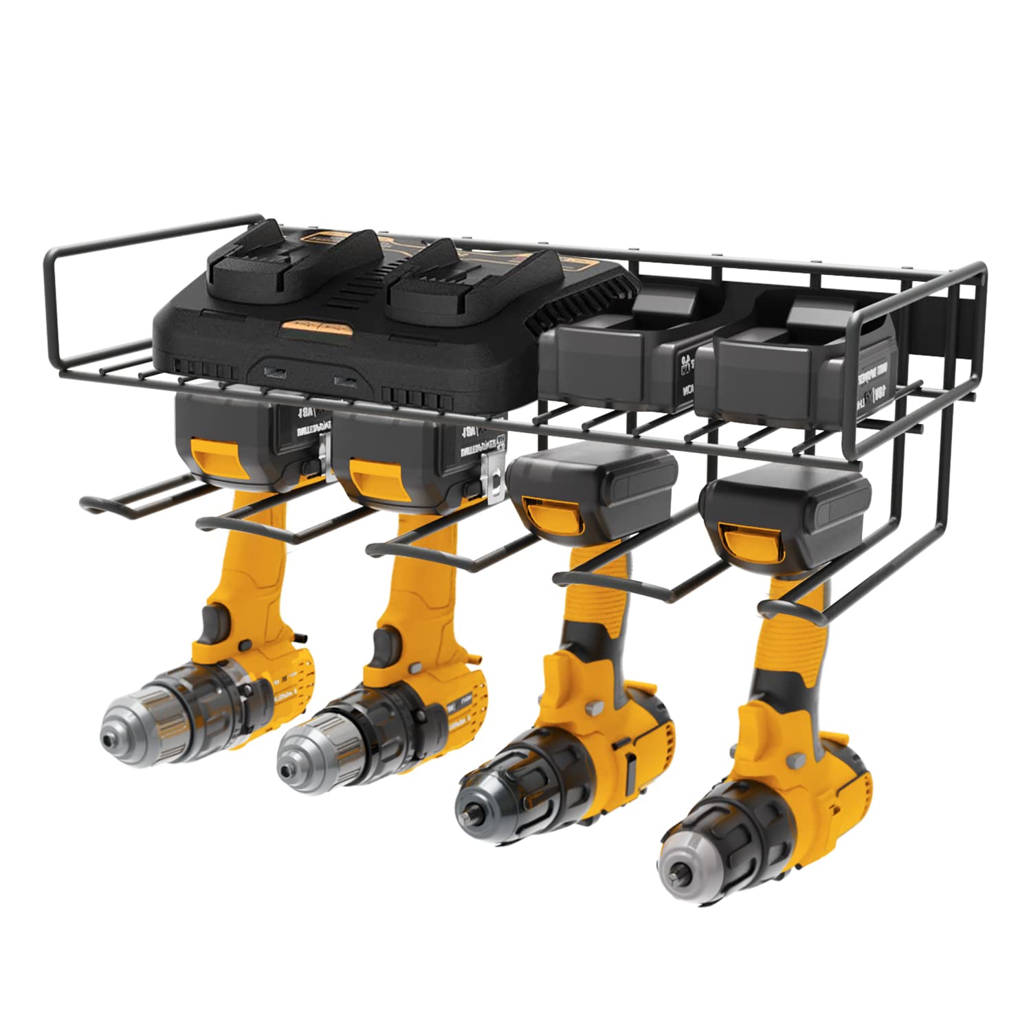 Heavy Duty Wall Mounted Power Tool Organizer - 2-in-1 Drill Rack with Shelf for Cordless Tools & Battery Powered Hand Tools | Compact Utility Storage Solution for Garage, Workshop & DIY Projects