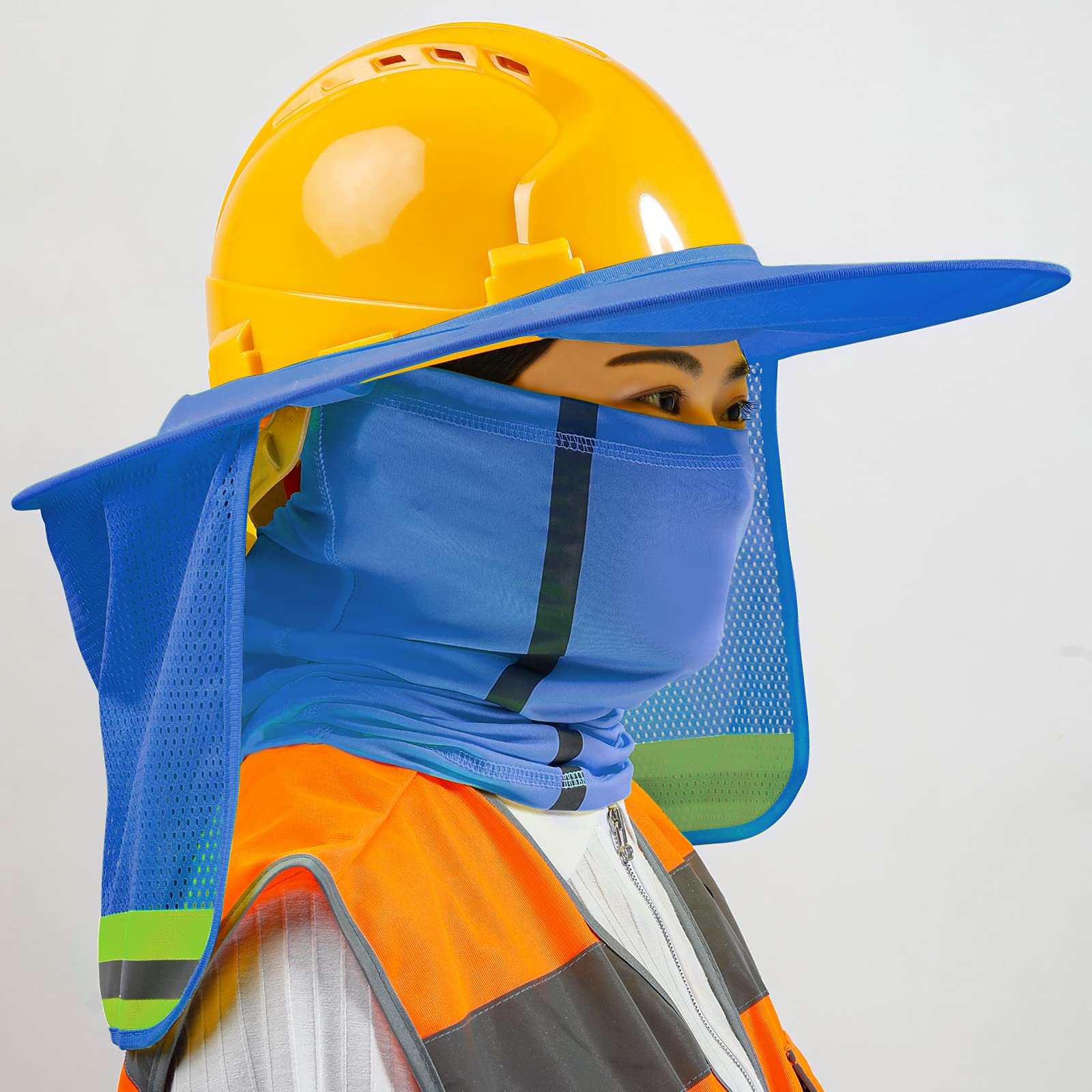 TCCFCCT Hard Hat Sun Shade & Neck Cover - 2 Pack Blue Sun Visor & Bandana Headband for Construction, Outdoor Work - UV Protection Hard Hat Accessories (Hard Hat Not Included) - Perfect for Construction Workers, Landscapers & Roofers