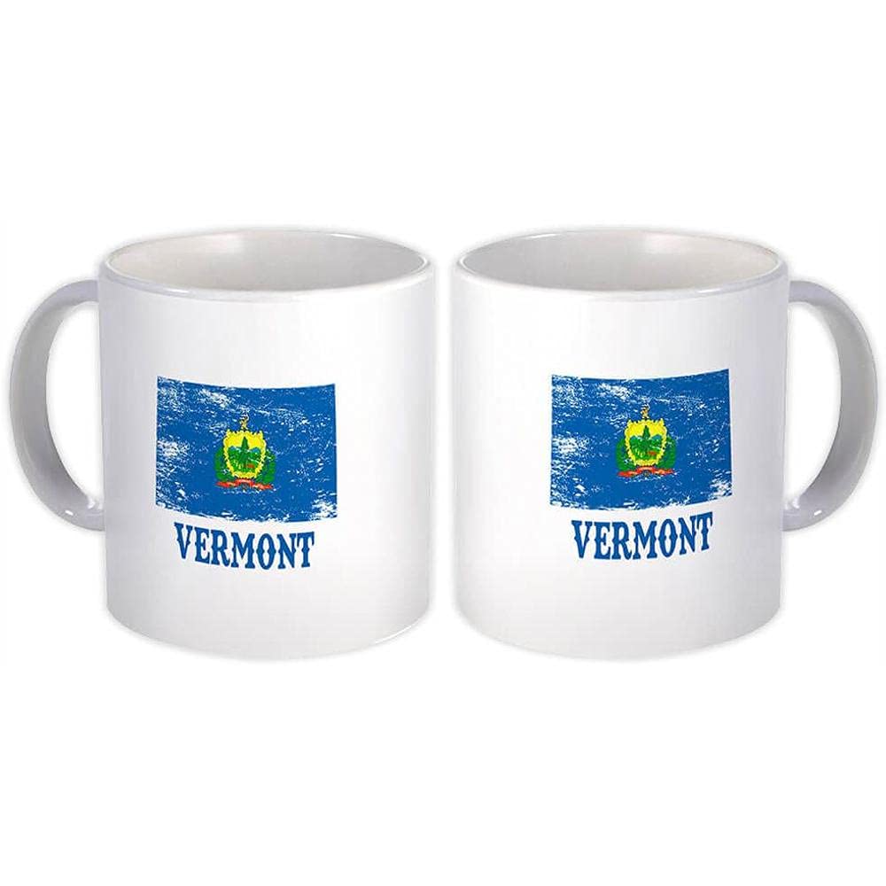 Vermont USA Flag Mug - Distressed Souvenir Gift for Christmas & Coworkers - White Ceramic Cup for Office & Home Use
