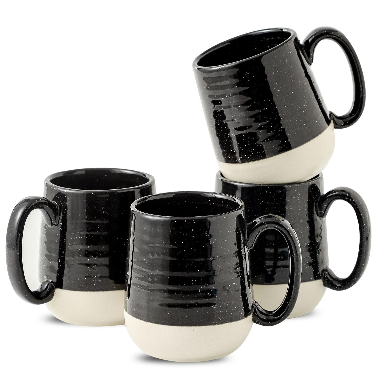 Hasense 15 oz Ceramic Coffee Mugs Set of 4 - Large Tea Cups with Handle for Men & Women - Microwave & Dishwasher Safe Black Latte Mugs - Perfect for Coffee, Tea, Hot Chocolate at Home, Office or Gifts