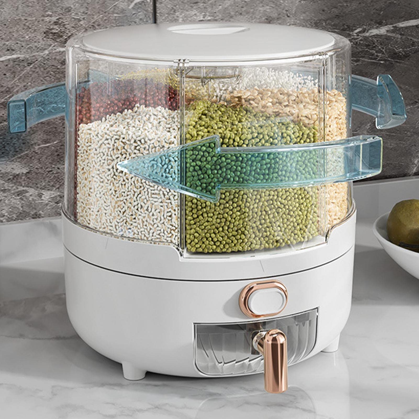 360 Degree Rotating Grain Dispenser Box - PP Plastic Kitchen Storage Container for Rice, Beans & Dry Food | Airtight Grain Storage Solution for Pantry Organization | Perfect for Rice, Cereal, Pasta & Bulk Food Storage (M-White)