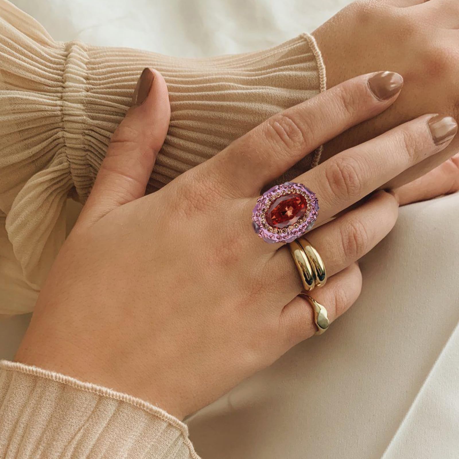HZMAN Vintage Crystal Ring for Women - 18K Gold Plated Cubic Zirconia Rhinestone Turkish Jewelry Gift for Anniversary, Birthday & Special Occasions