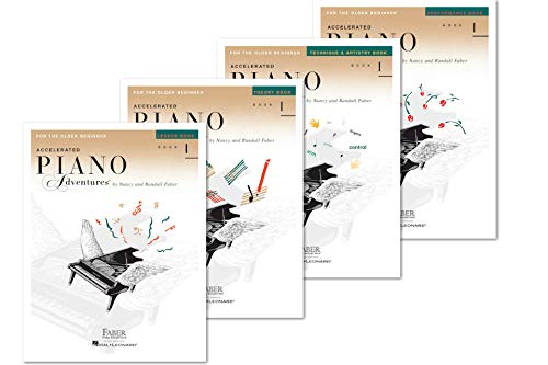 Faber Accelerated Piano Adventures For The Older Beginner Books Set (4 Books) - Lesson 1, Theory 1, Performance 1, Technique & Artistry 1 | Complete Piano Learning Kit for Adult Beginners | Perfect for Home Practice, Music Classes & Self-Study