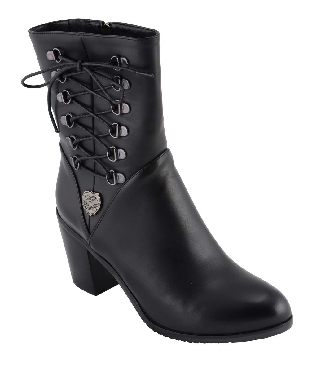 Milwaukee Leather Women's Black Lace-Up Fashion Motorcycle Boots MBL9436 - Stylish & Comfortable Riding Boots for Bikers & Outdoor Enthusiasts