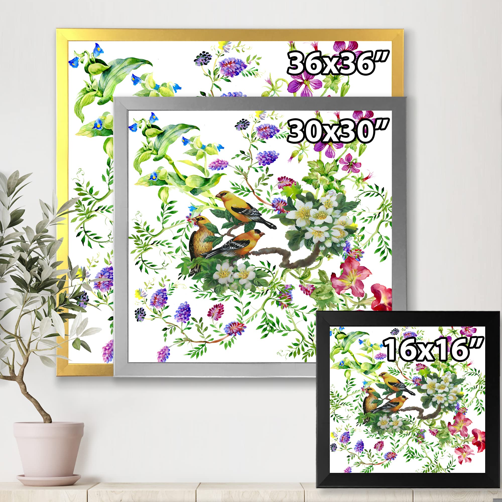 DesignQ Tropical Birds on Blooming Tree Traditional Framed Wall Art - Perfect for Living Room, Bedroom & Office Decor