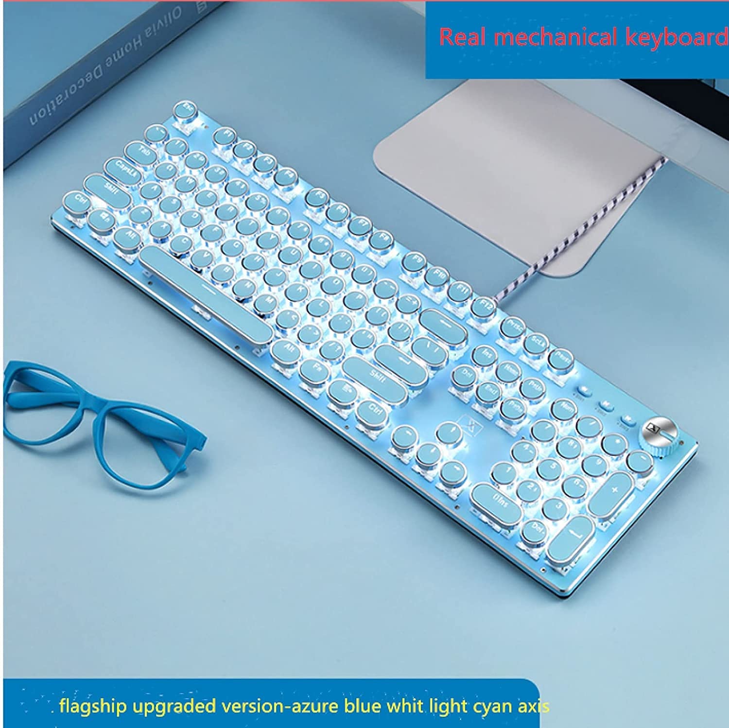 Cherry Pink Mechanical Keyboard and Mouse Set for Girls - Retro Round Keycaps, RGB Backlit, Wired USB Gaming Keyboard - Perfect for Gaming, Typing, and Office Use