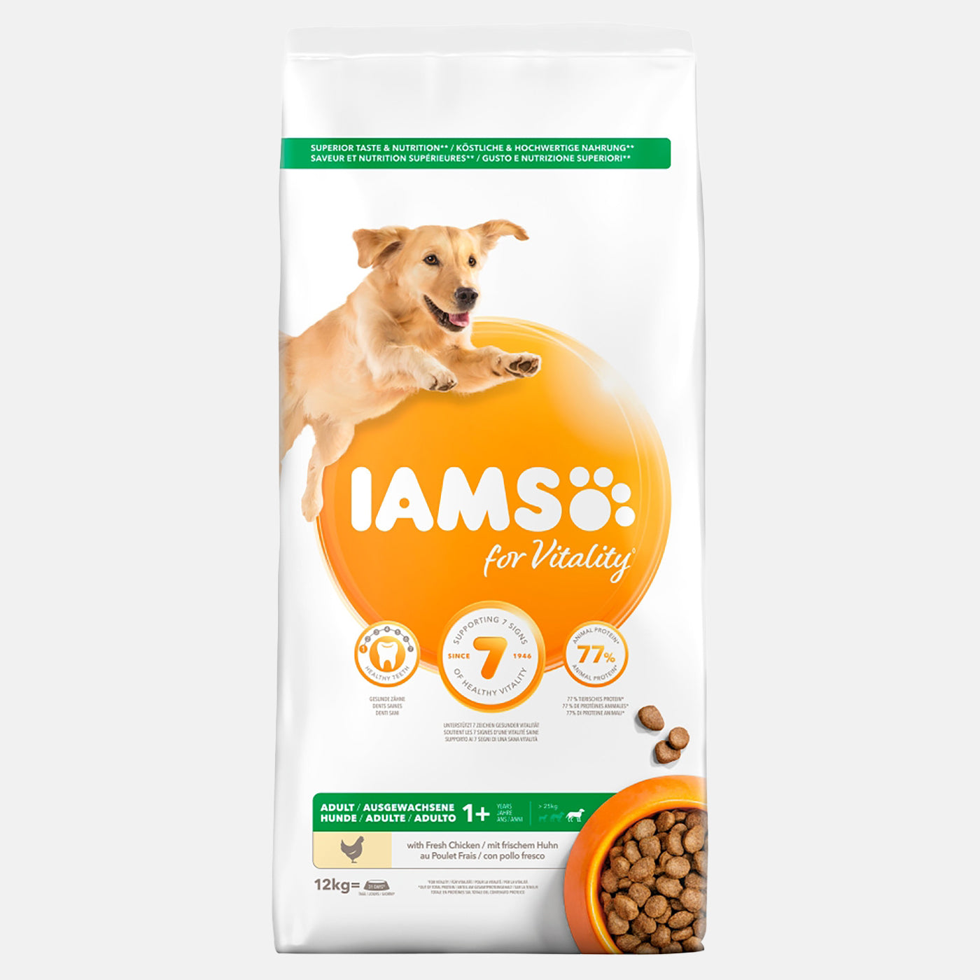 IAMS Vitality Large Breed Adult Dry Dog Food with Real Chicken - High Protein Nutrition for Active Dogs, Perfect for Daily Feeding & Training Rewards