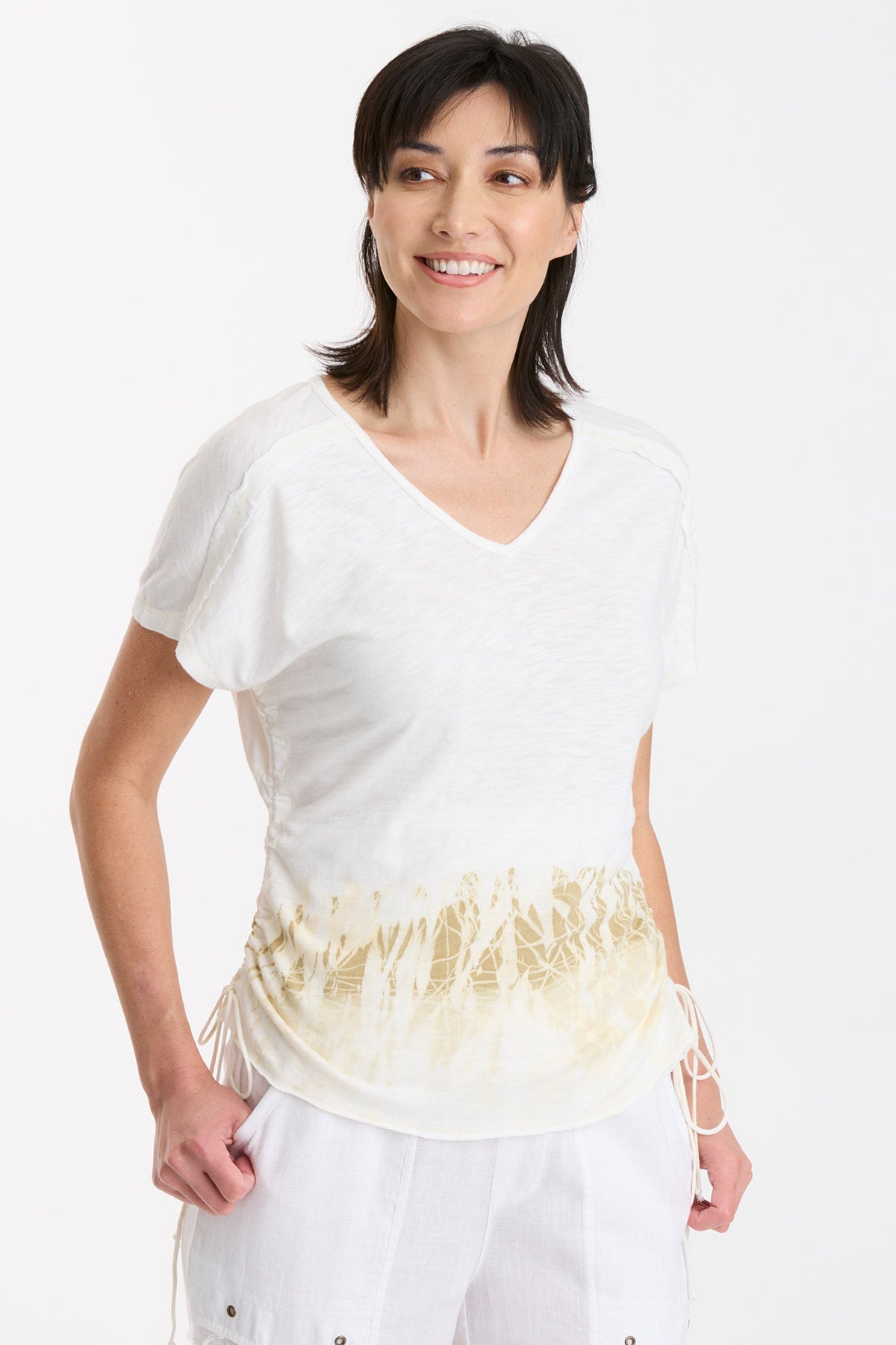 Diggory Cinched Cord V-Neck Jersey Tee for Women - Soft Stretchy Casual T-Shirt - Perfect for Everyday Wear, Layering & Outfits
