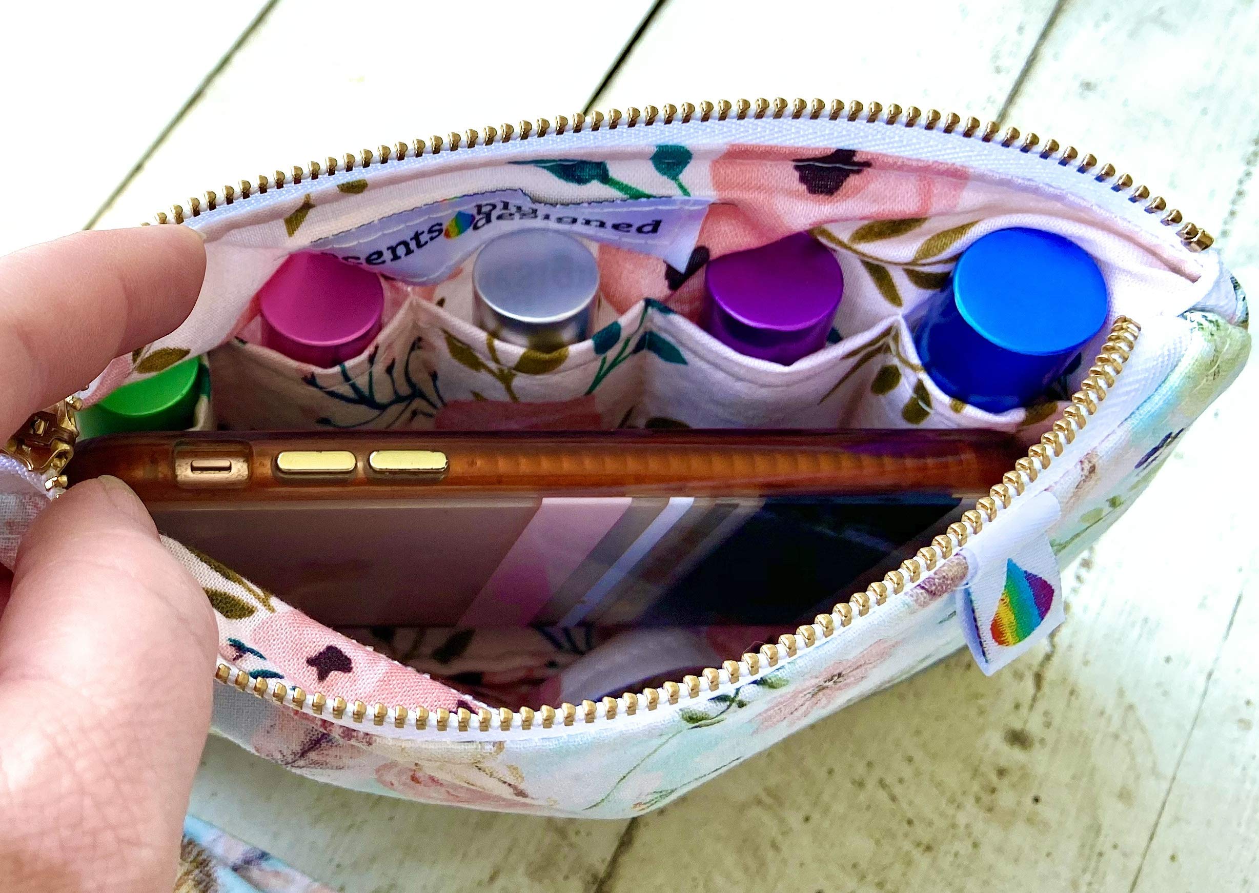 **Boho Essential Oil Bag Storage Case with Credit Card Slots & Cash Pockets - Wristlet Clutch for Roller Bottles - Perfect for Travel, Yoga & Aromatherapy**