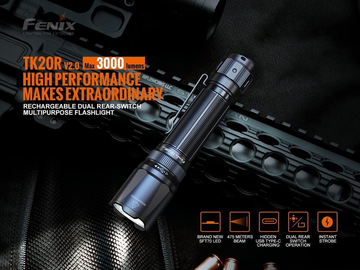 Fenix TK20R V2.0 3000 Lumen Rechargeable Tactical Flashlight - Canadian Edition | High-Powered LED Torch for Outdoor Camping, Hunting & Emergency Preparedness