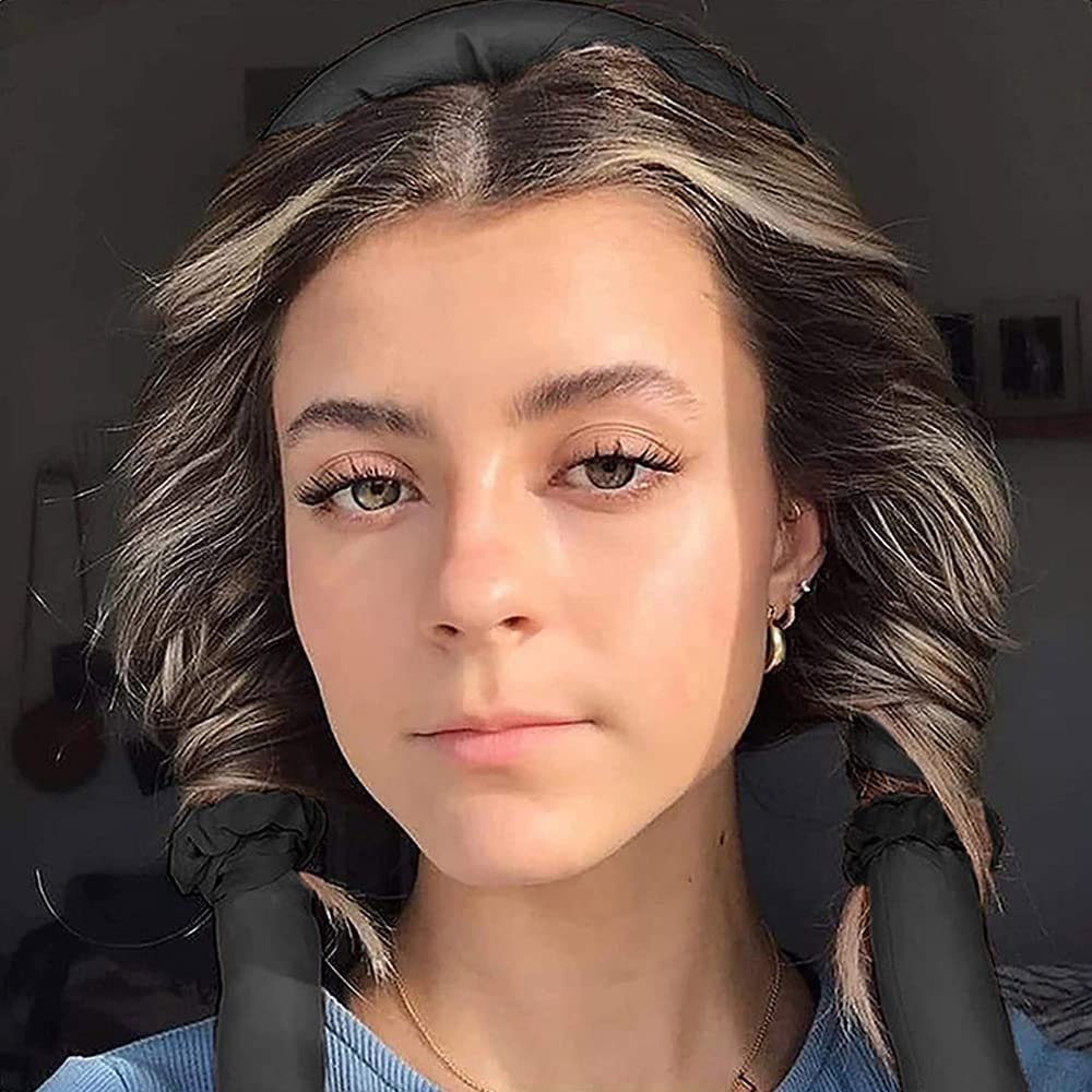 Heatless Hair Curlers for Long Hair - No Heat Curling Rod Headband for Overnight Sleeping, Soft Foam Rollers for Natural Waves & Curls (Black, Medium) | Perfect for Bedtime Styling & Damage-Free Hair Care