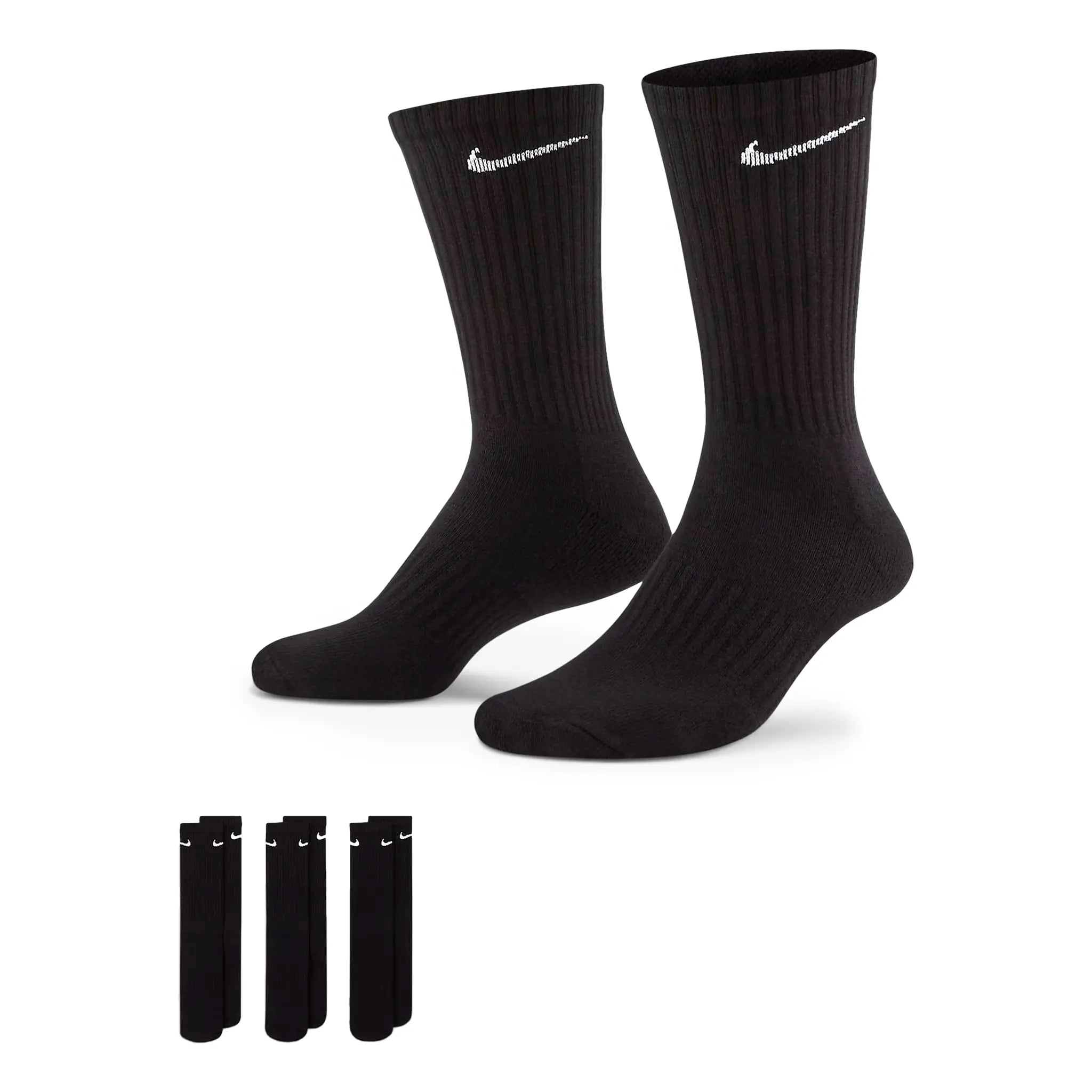 Nike Everyday Cushioned Training Black Crew Socks - 3 Pairs Pack for Men & Women - Comfortable Athletic Socks for Running, Gym Workouts and Daily Wear