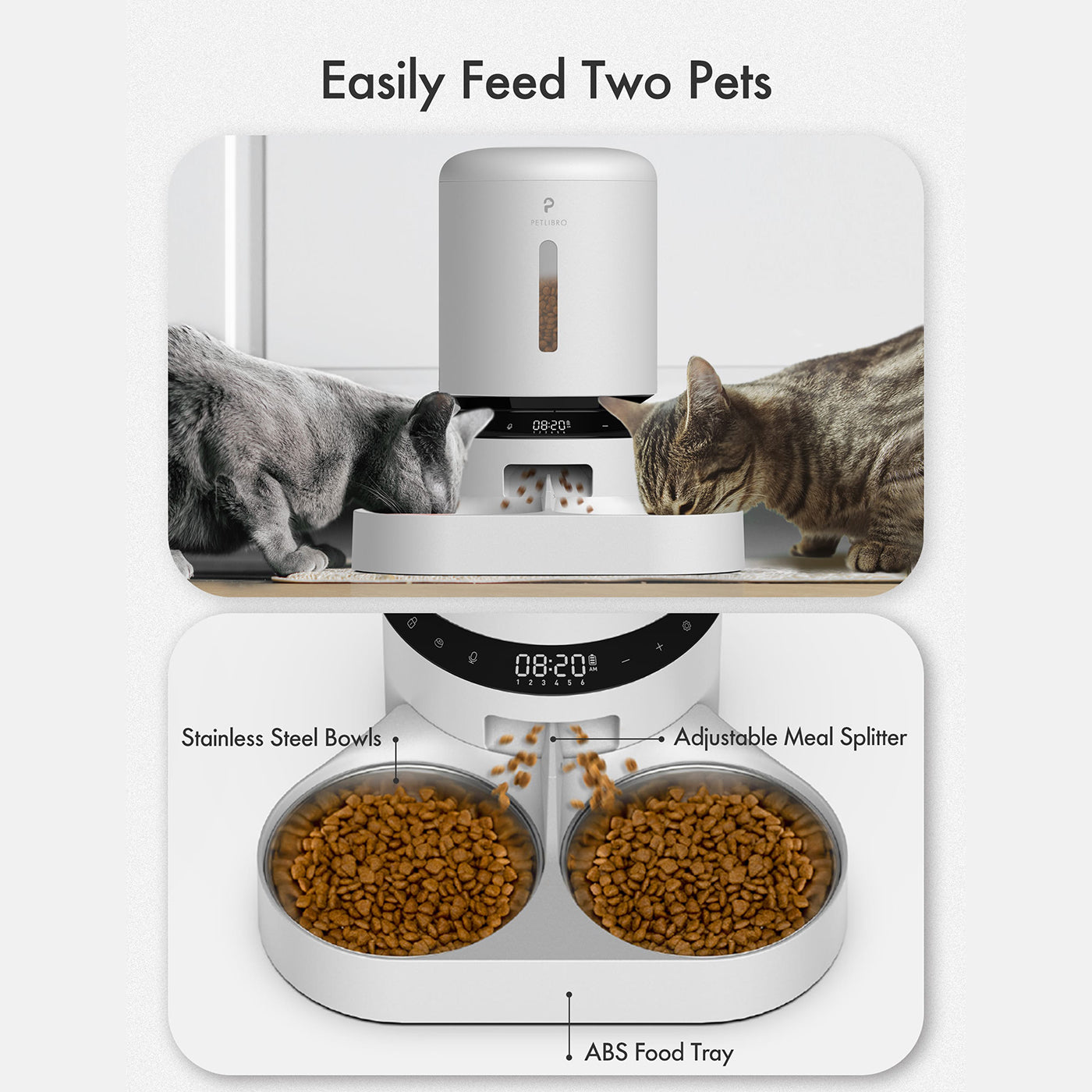 Automatic 5L Dual Tray Pet Feeder for Cats & Dogs - White Granary Design - Perfect for Home, Office & Travel Use