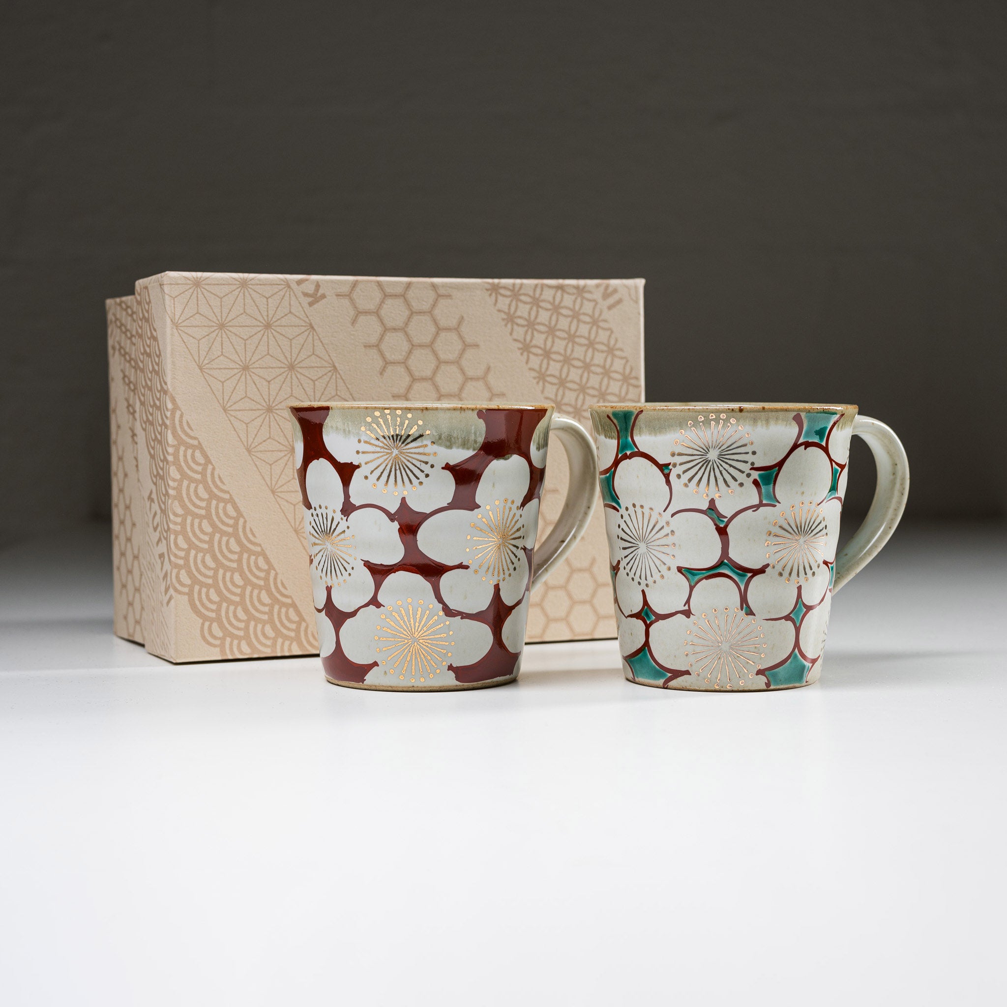 Kutani Ware Pair Mug Cup - Handmade Japanese Plum Design Ceramic Coffee Tea Cups - Perfect for Gifts, Home Decor, and Daily Use