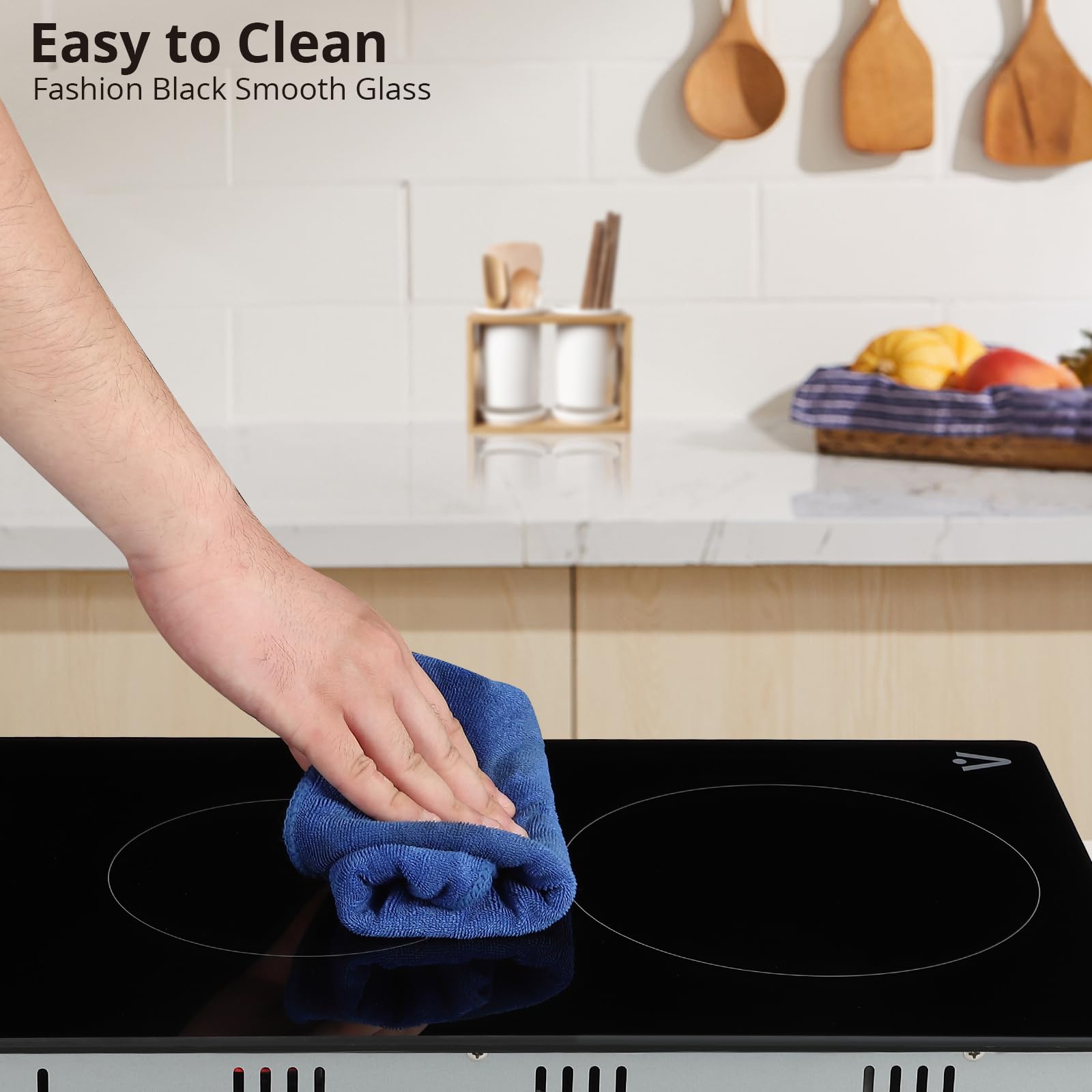 GARVEE 2 Burner Electric Cooktop 1800W Built-In Stove Top with Ceramic Glass Surface, Child Safety Lock & Timer - 11.6 Inch, 120V Black - Perfect for Small Kitchens, Apartments & RVs