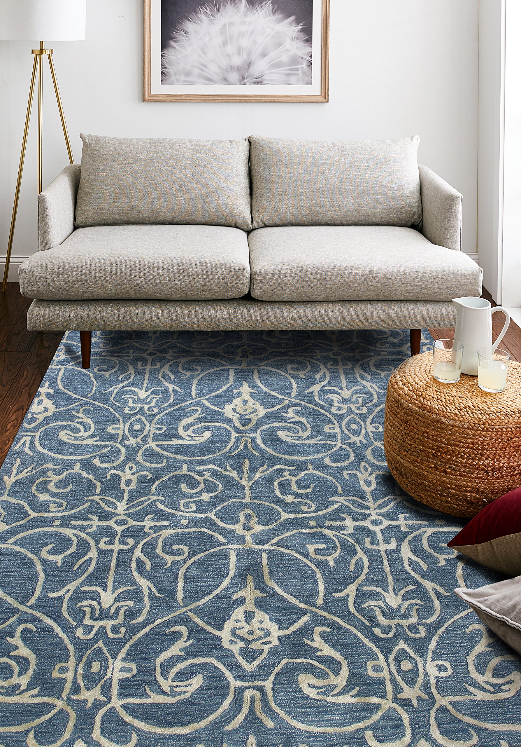 Bashian Greenwich Hand Tufted Wool and Viscose Area Rug 3.9x5.9 Feet Azure Blue - Soft Living Room Rug, Bedroom Carpet, Home Decor for Cozy Spaces